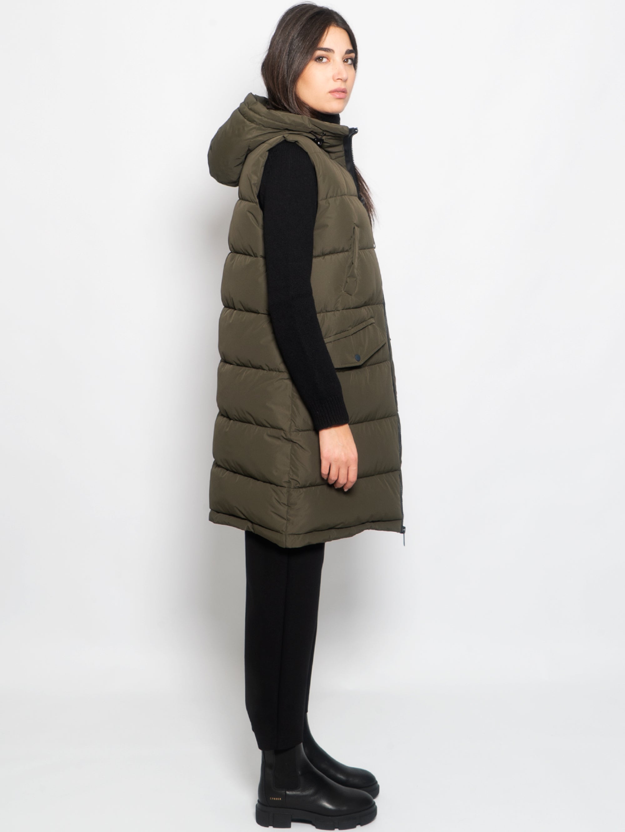 Padded Vest with Green Hood