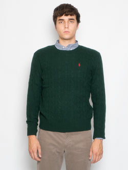 RALPH LAUREN-Maglia a Trecce Verde Bottiglia-TRYME Shop