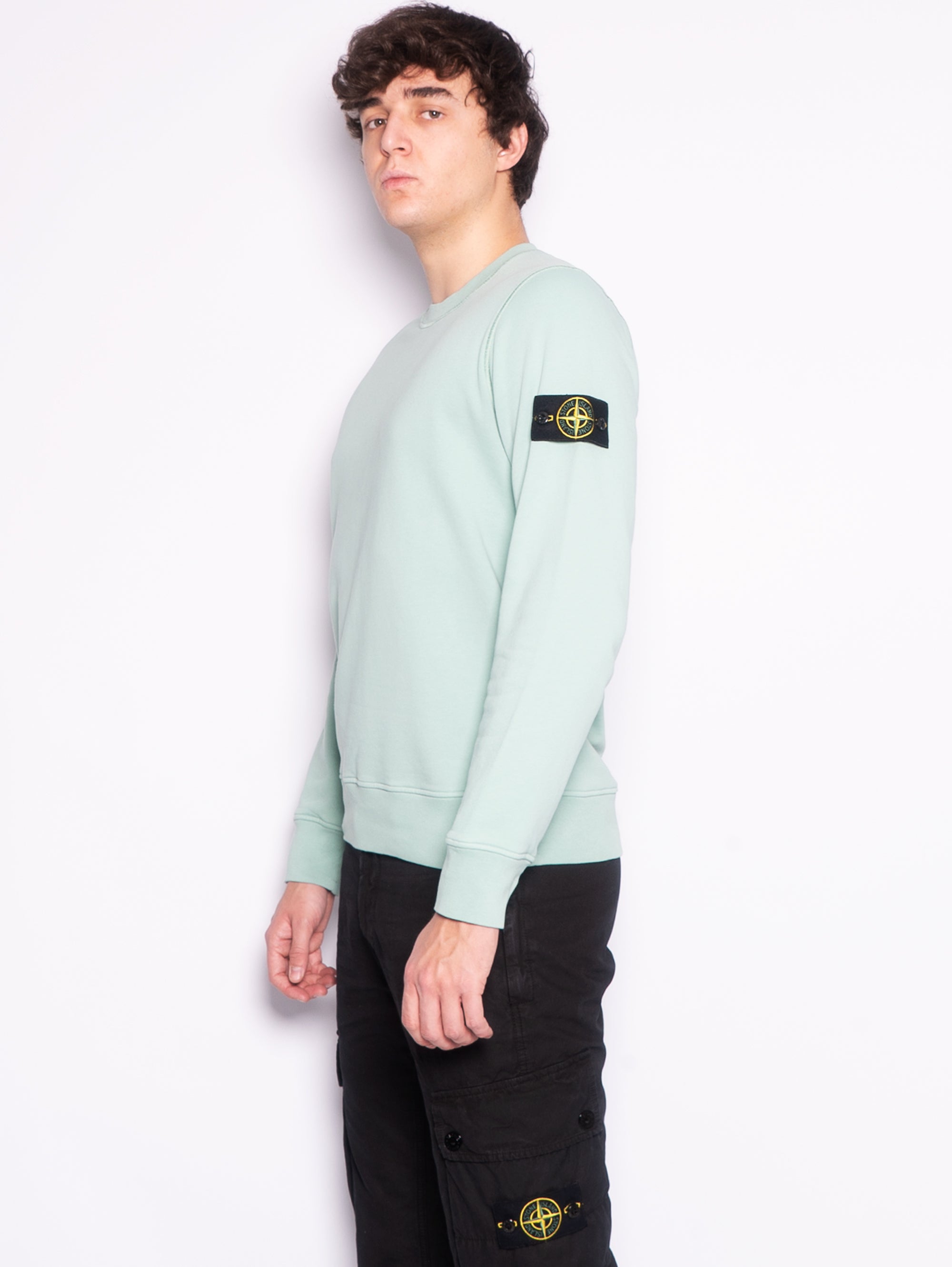 Hellgrünes Cape-gefärbtes Sweatshirt mit Rundhalsausschnitt