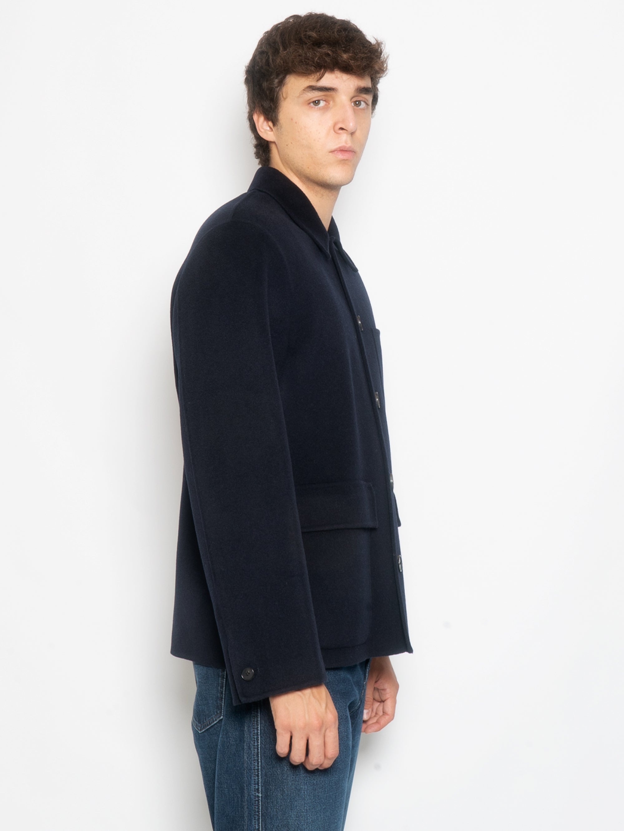 Navy Cashmere and Wool Worker Jacket