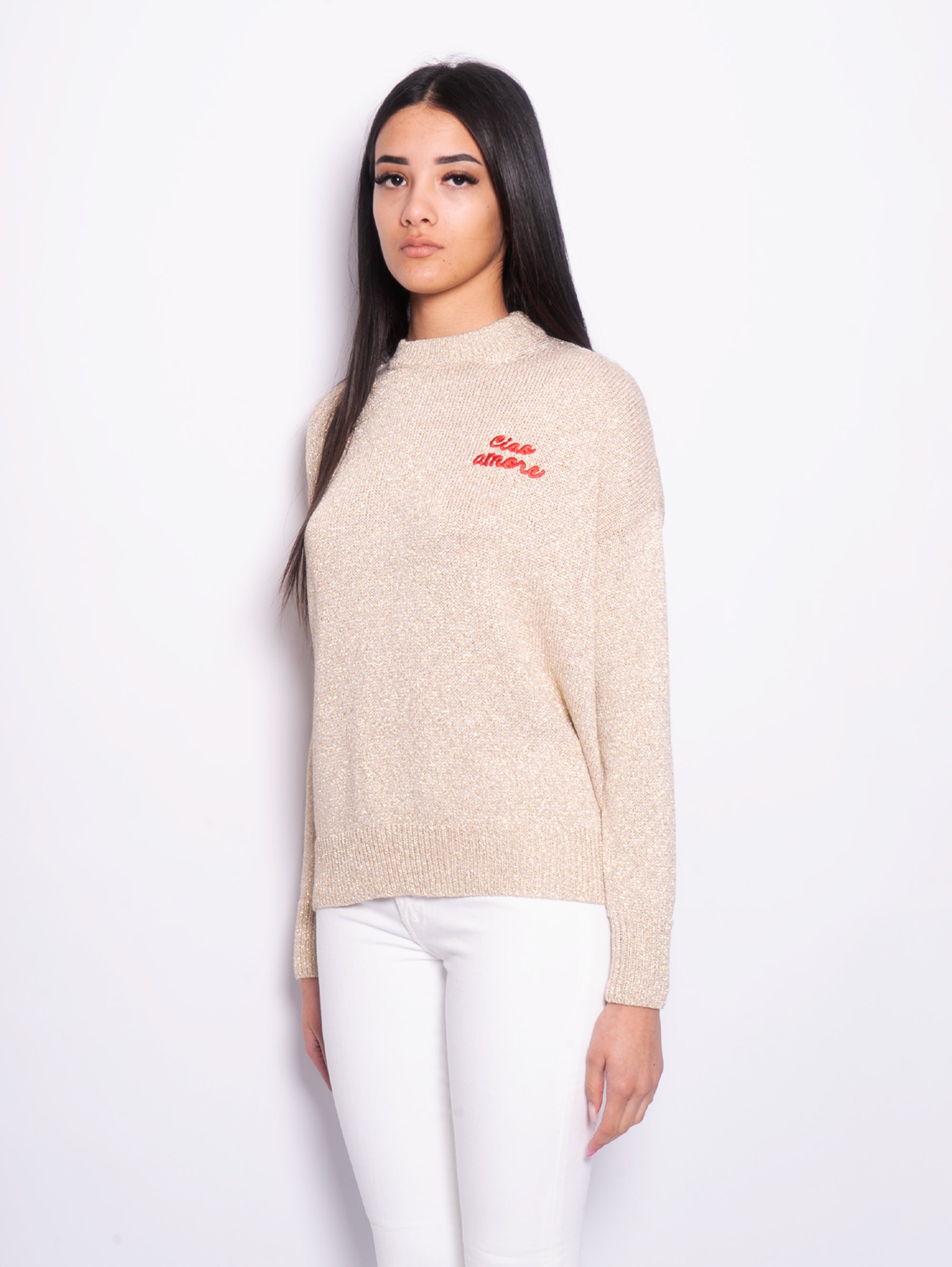 Lurex sweater with back slit Sand