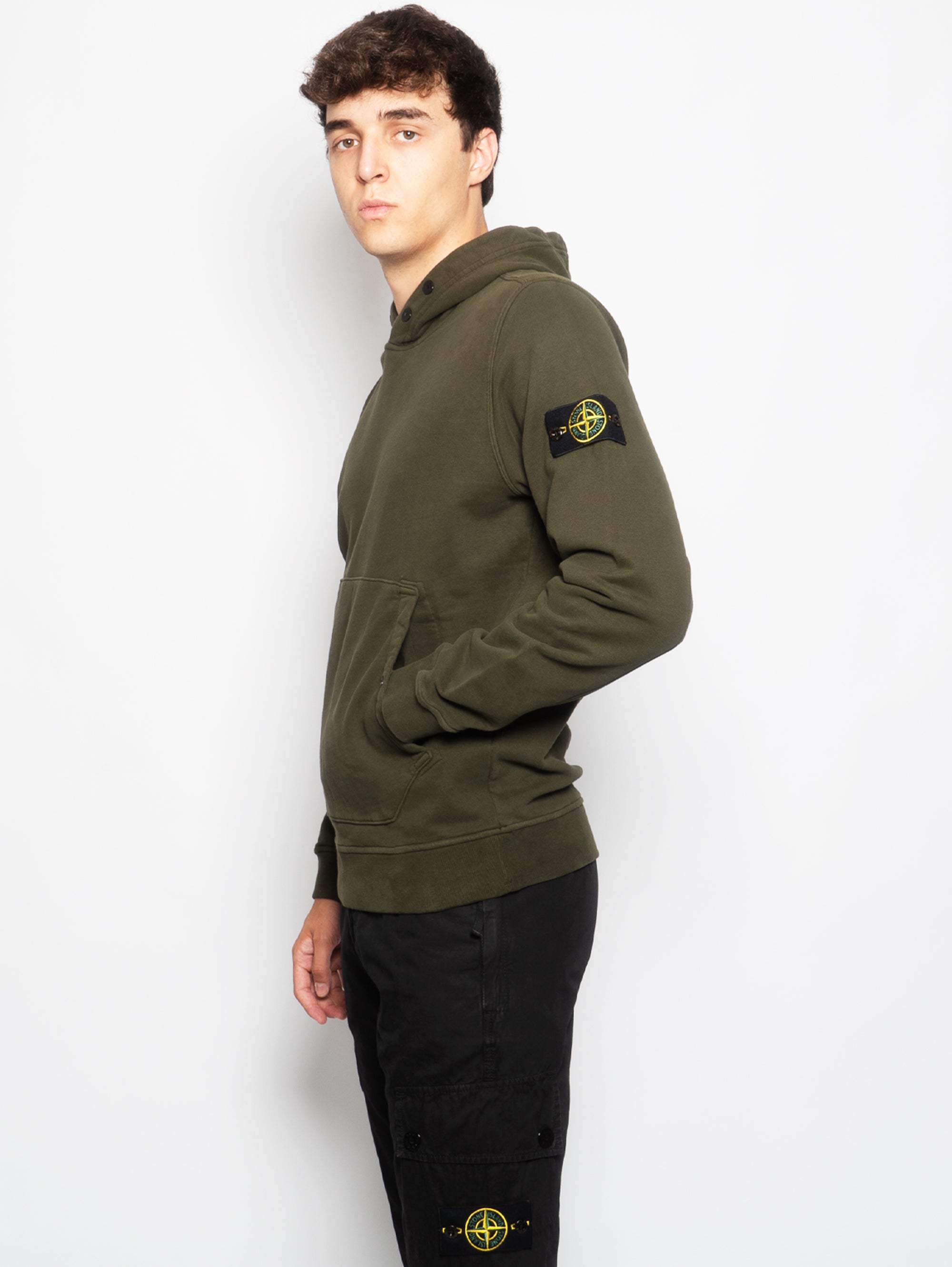 Olive Hooded Sweatshirt with Pouch Pocket