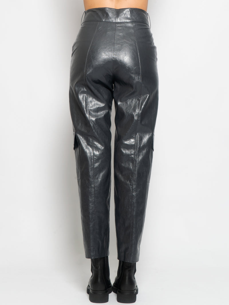 Pantalone Cargo in Simil Pelle Grigio