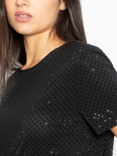 T-Shirt mit aufgenähten Strass Schwarz