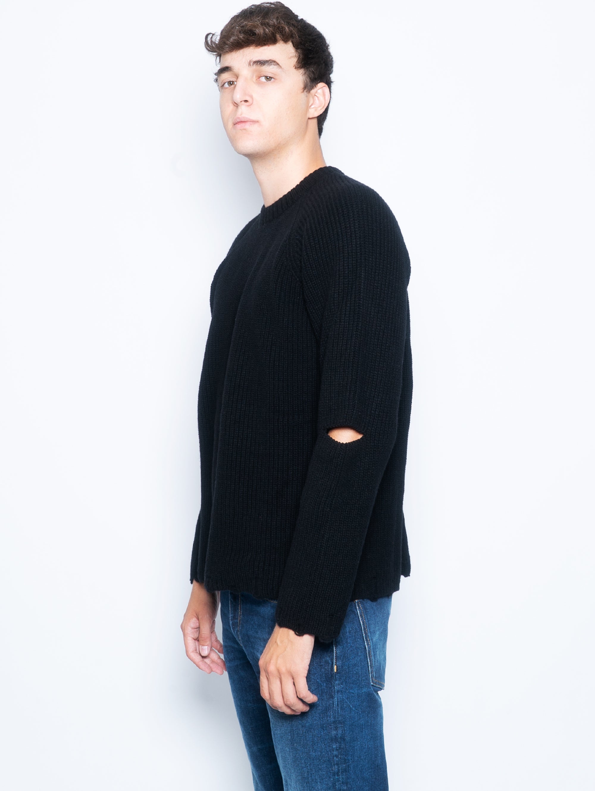 Black Destroyed Crewneck Sweater