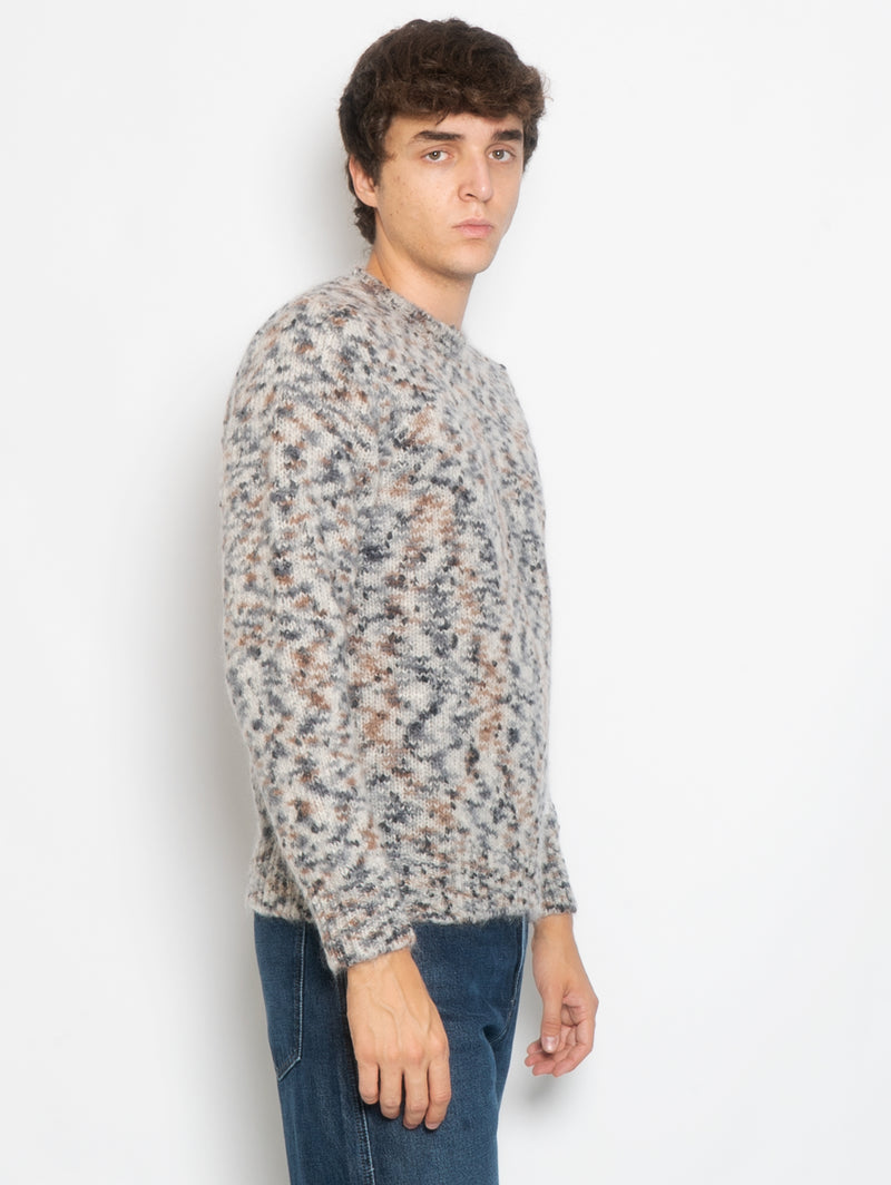 Maglione Girocollo in Mohair Melange Pietra