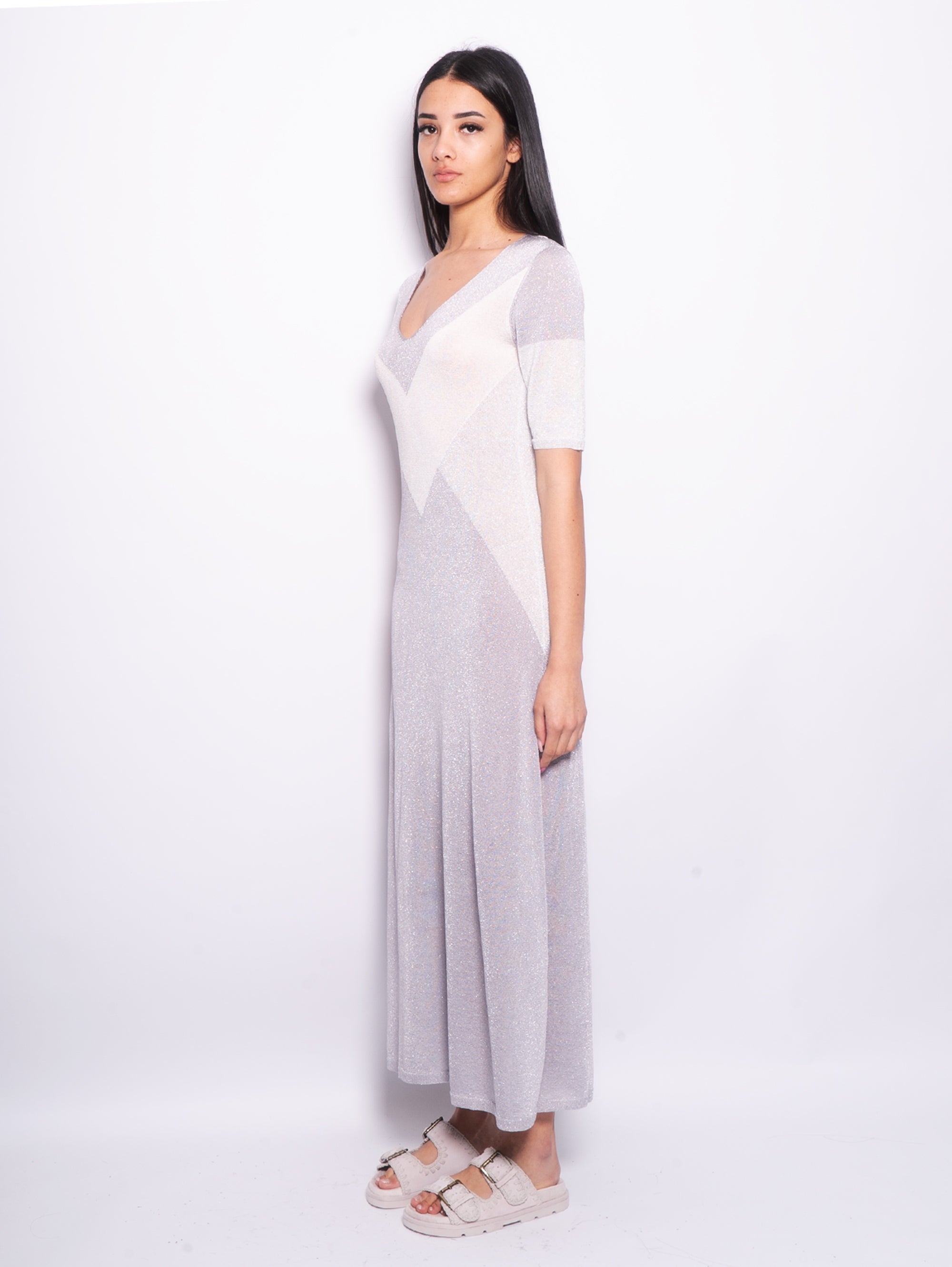 Long Lurex Dress with Silver Inlays