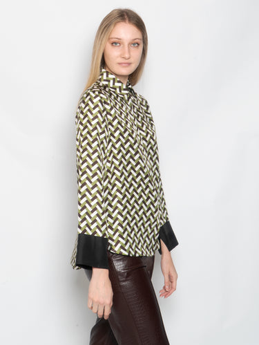 Camicia in Seta Stampa Geometrica Verde