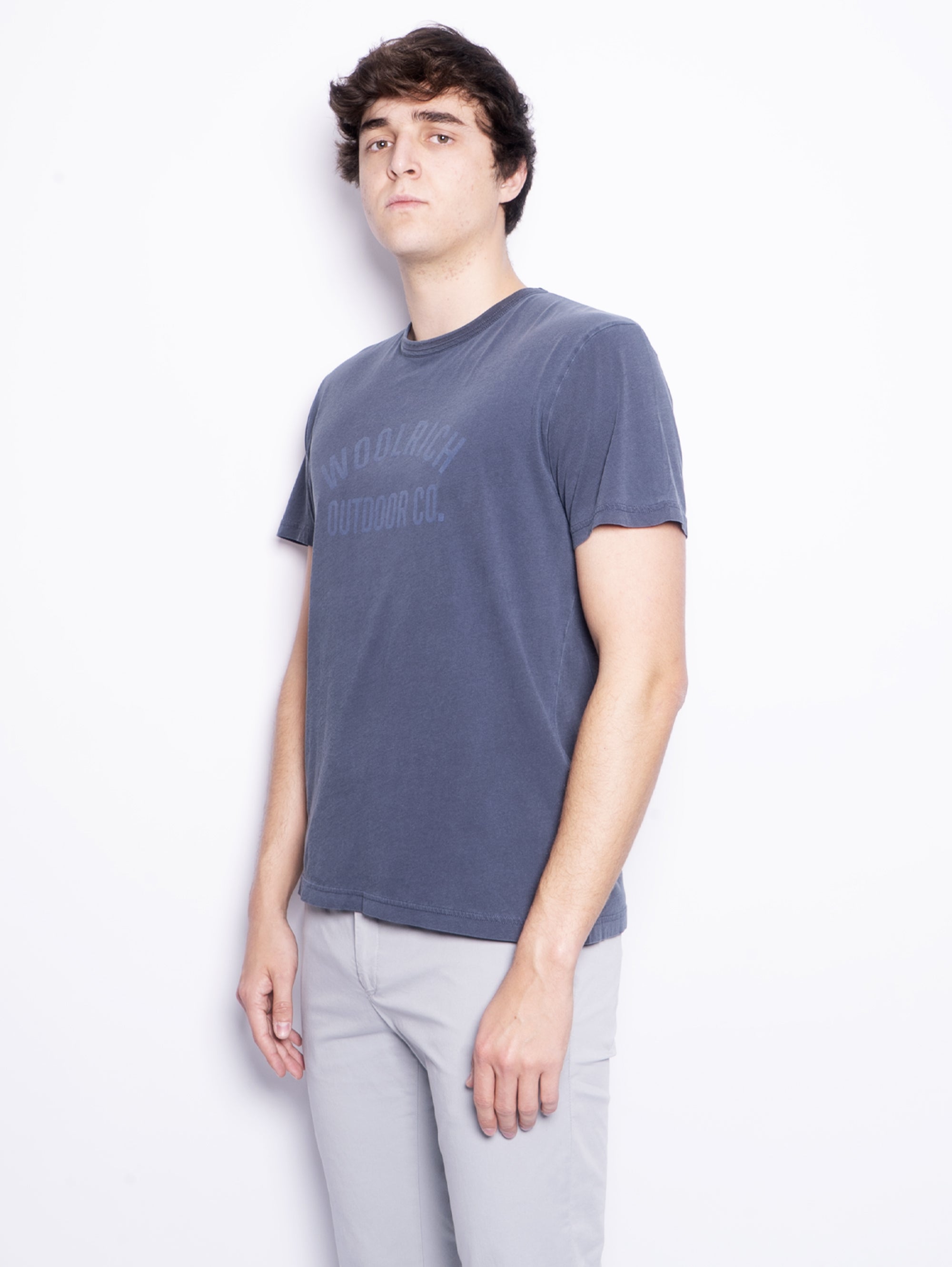 Garment-dyed T-shirt with Blue Print