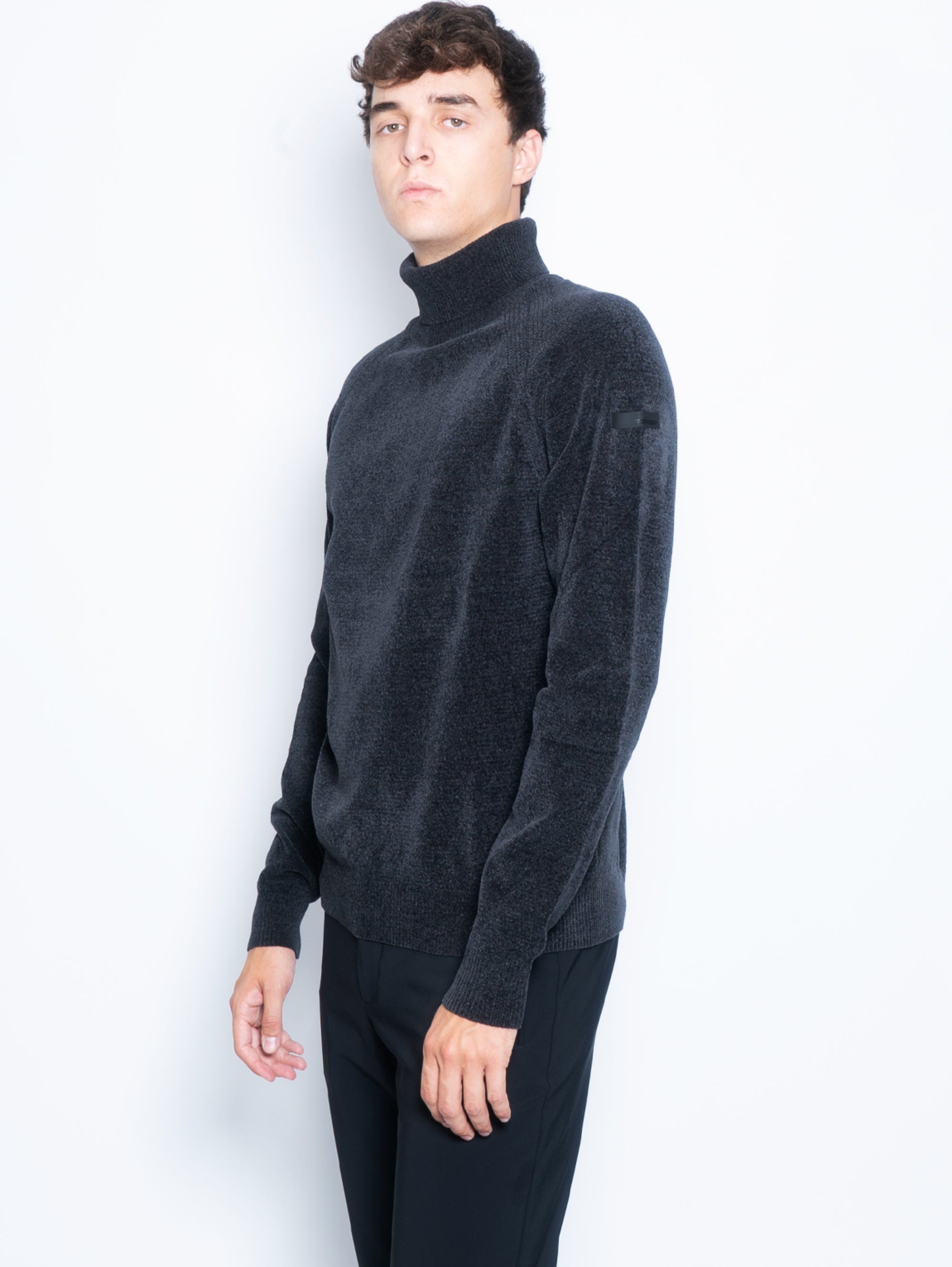 High-neck sweater in lead chenille