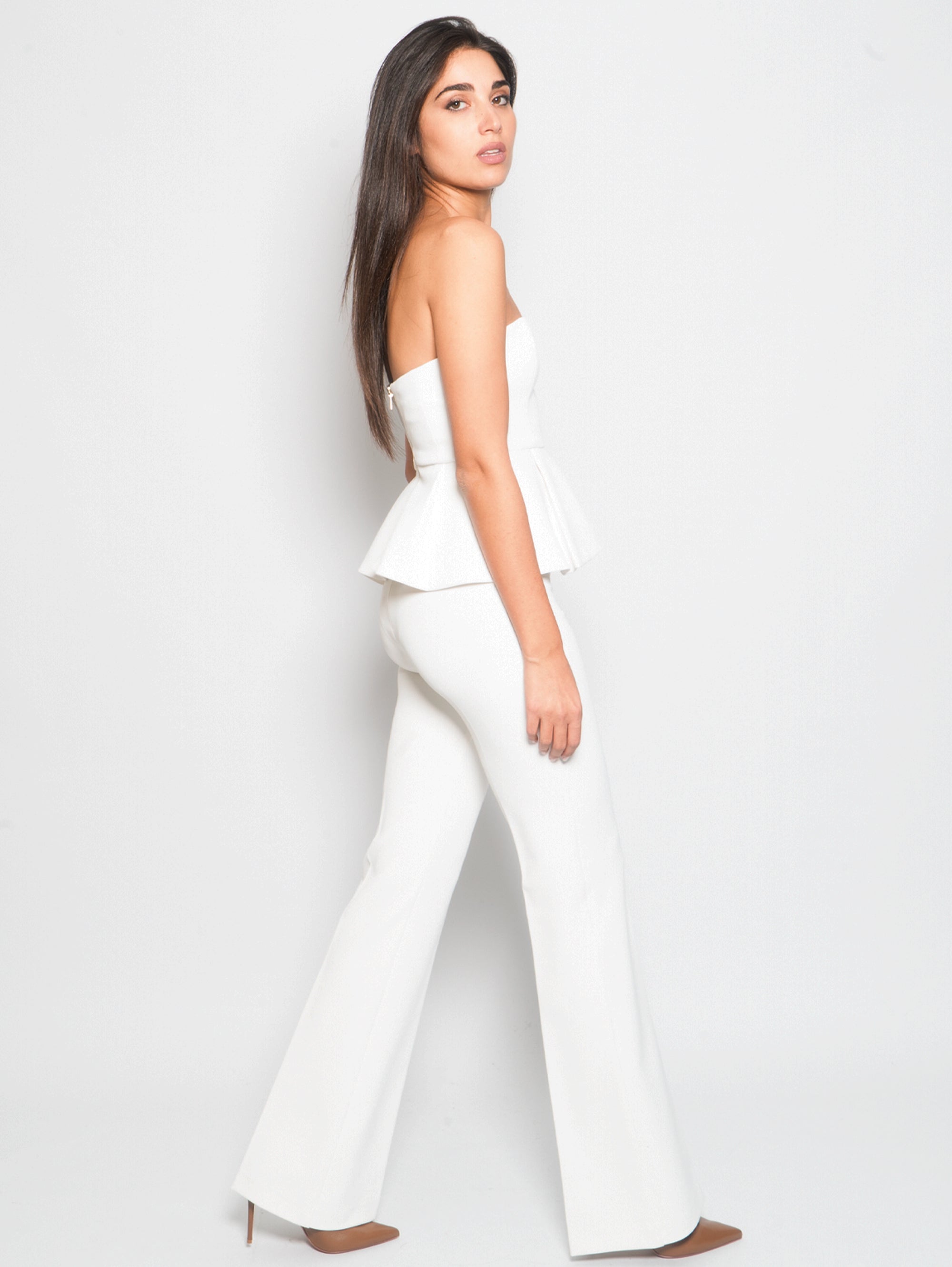 Flared Pants in White Technical Crepe