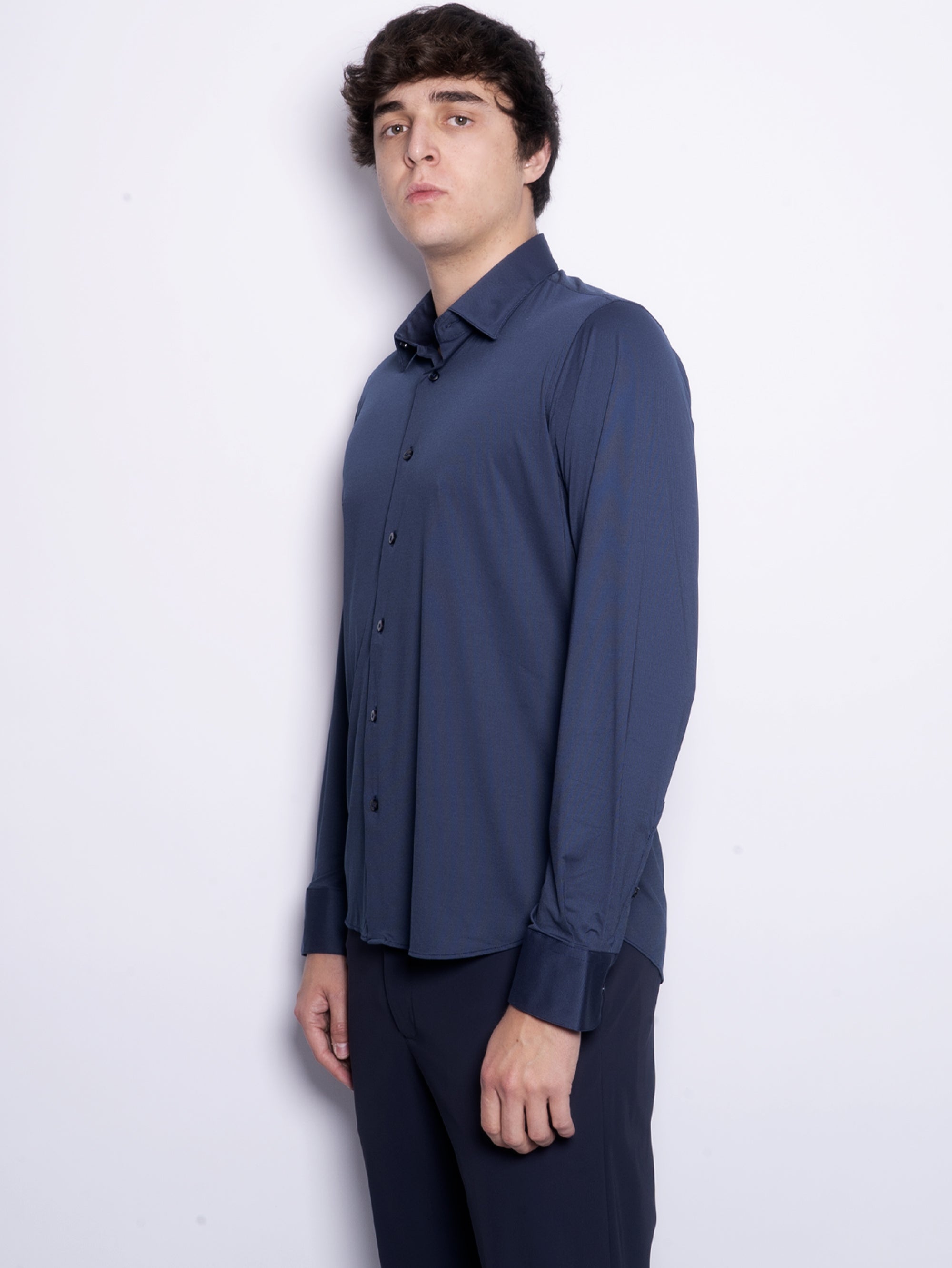 Slim-Fit-Hemd aus blauem Jacquard