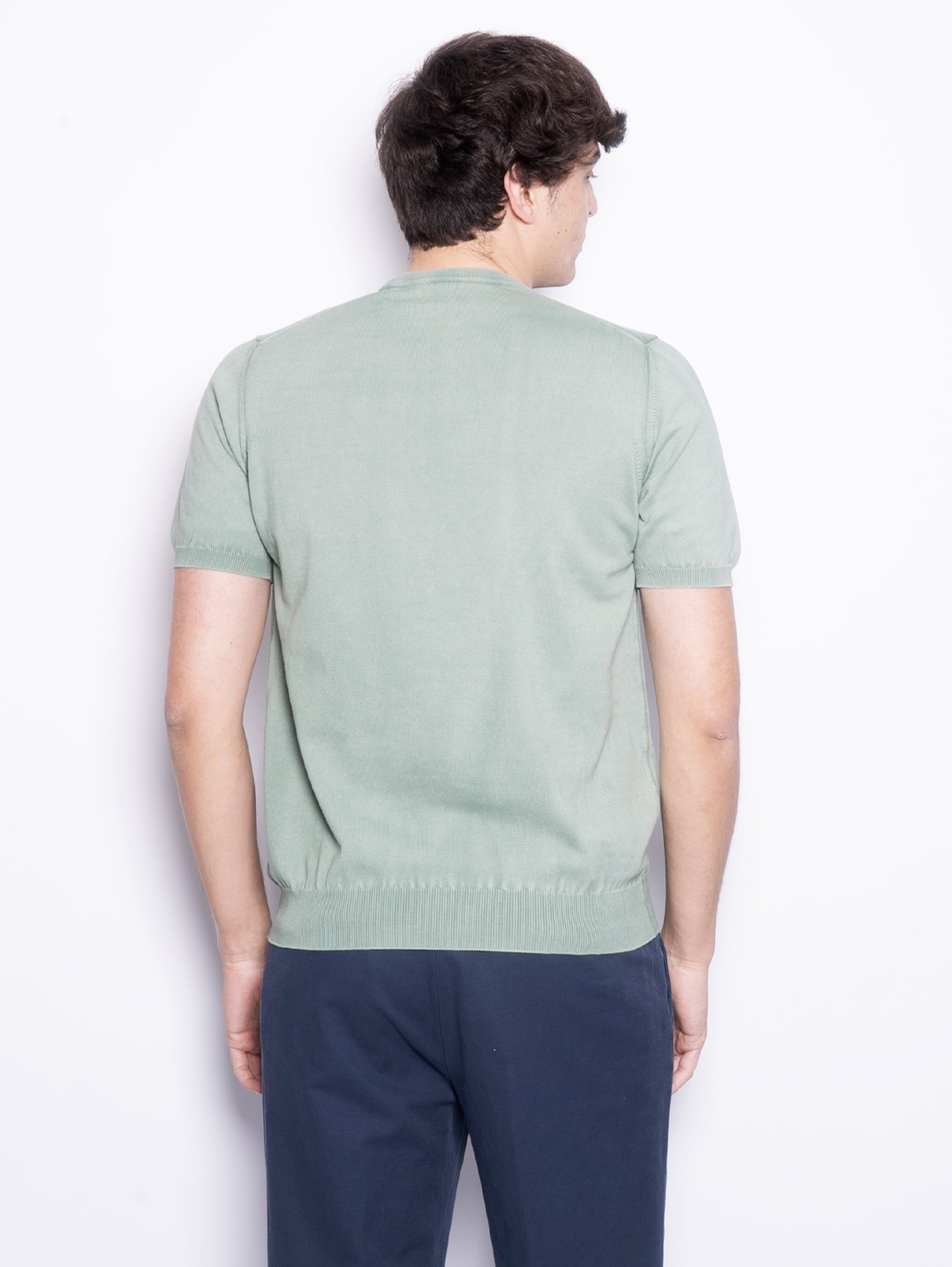 Short-sleeved shirt in green cotton