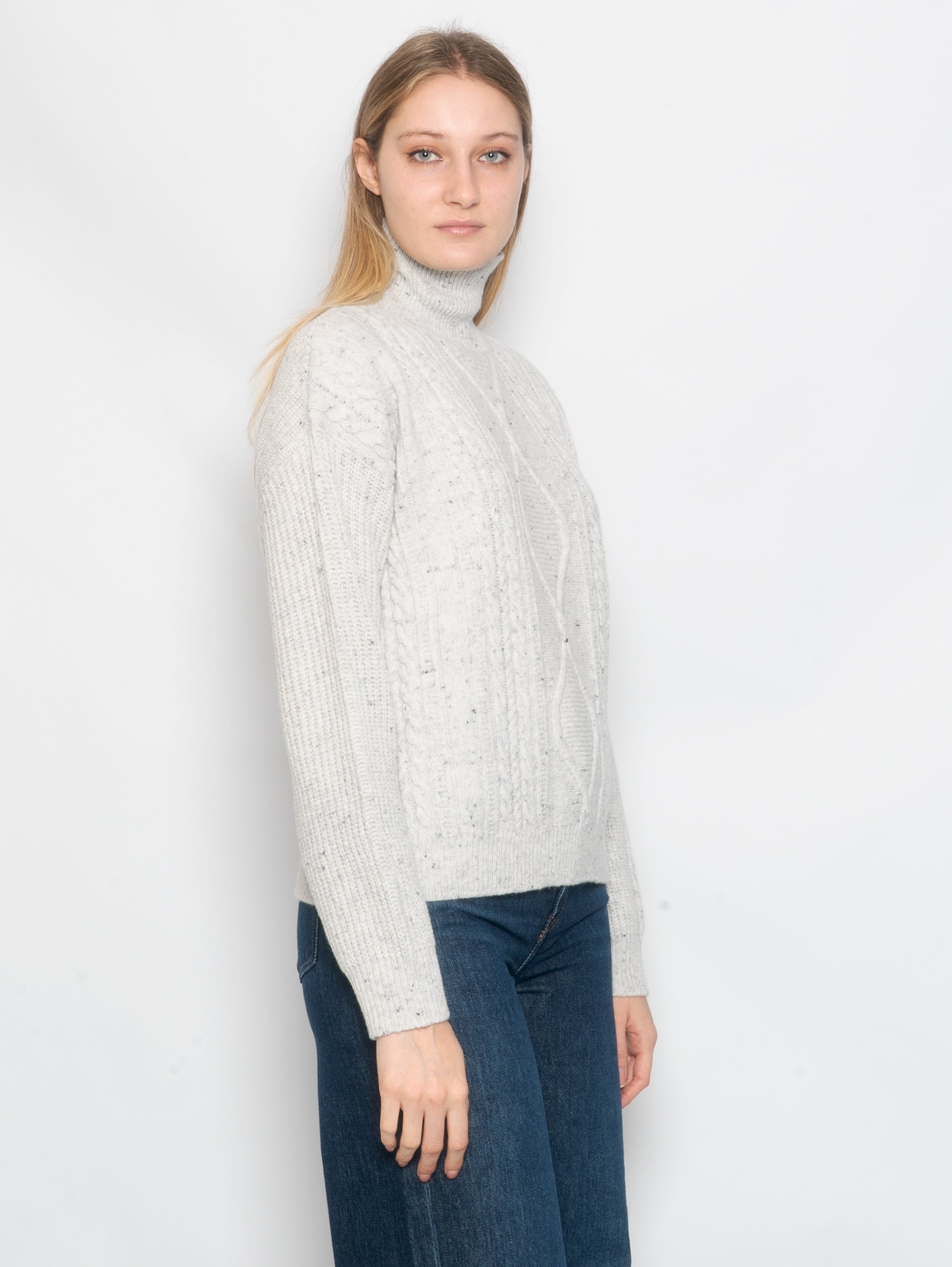 High Neck Sweater with White Lozenge Pattern
