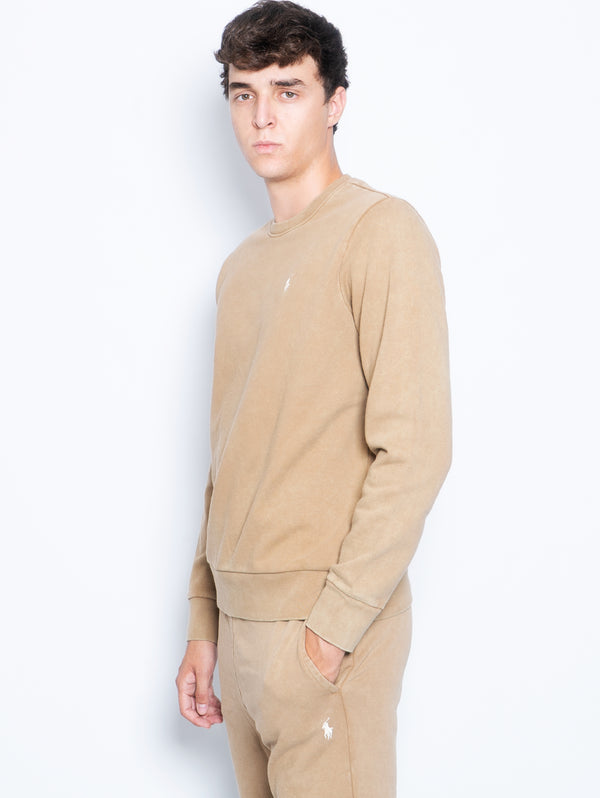 Felpa Girocollo in Cotone Loopback Cammello