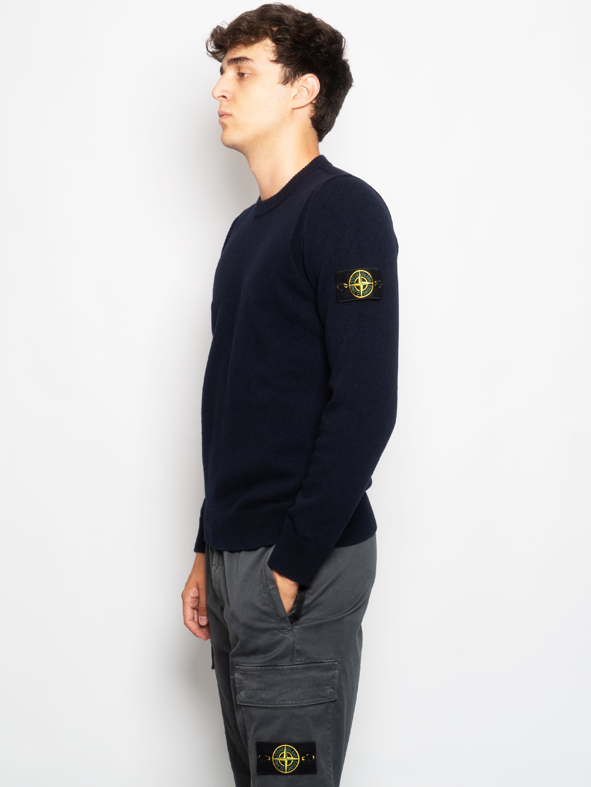 Crewneck sweater in Blue Lambswool