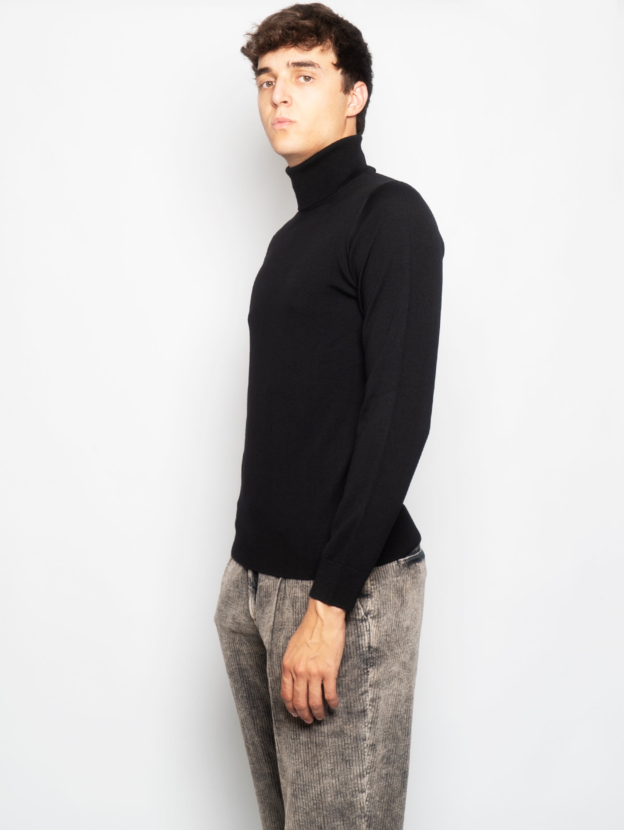 Black Merino High Neck Sweater