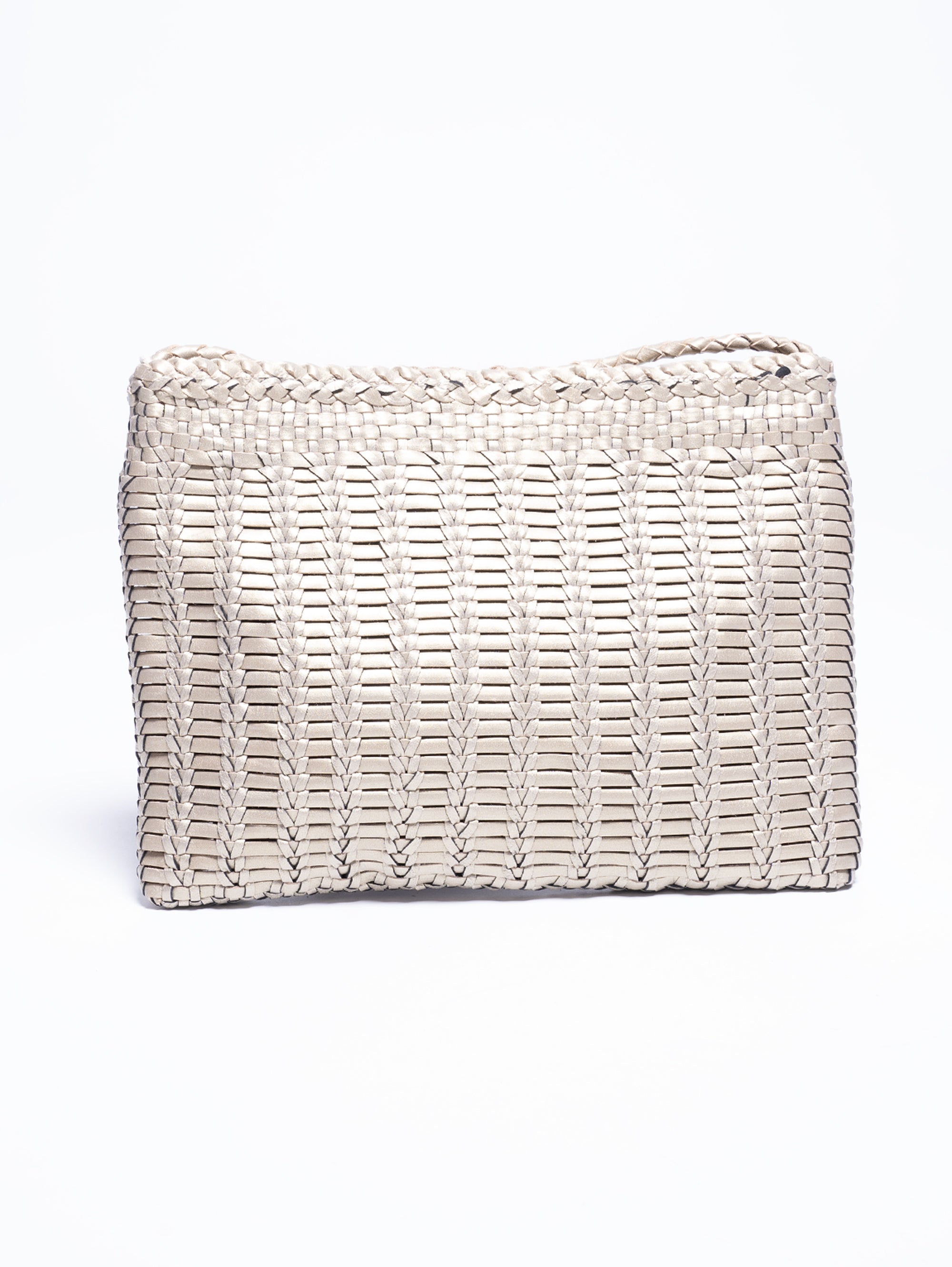 Bali Large Pewter Woven Leather Clutch
