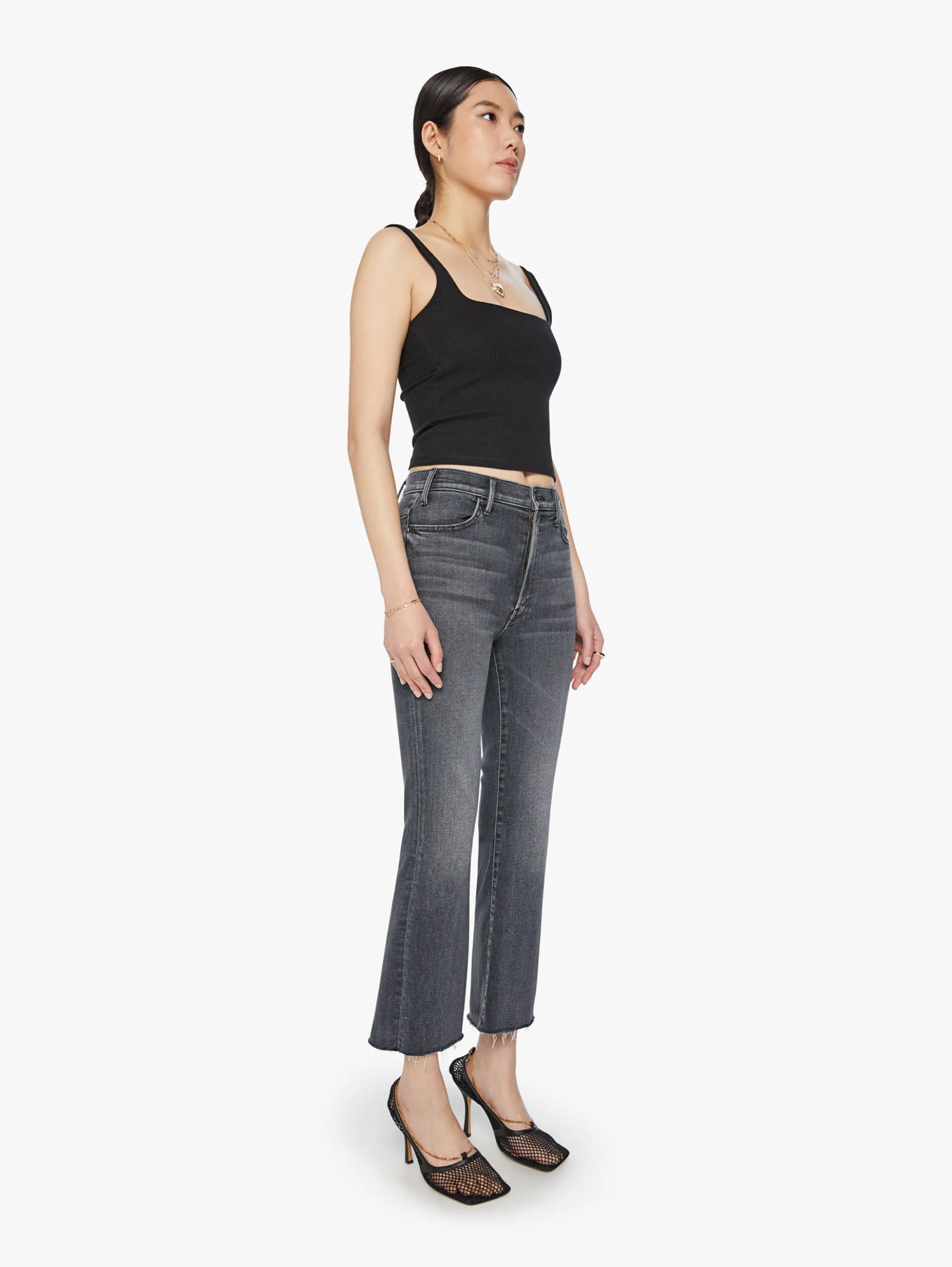 High Waisted Gray Trumpet Jeans