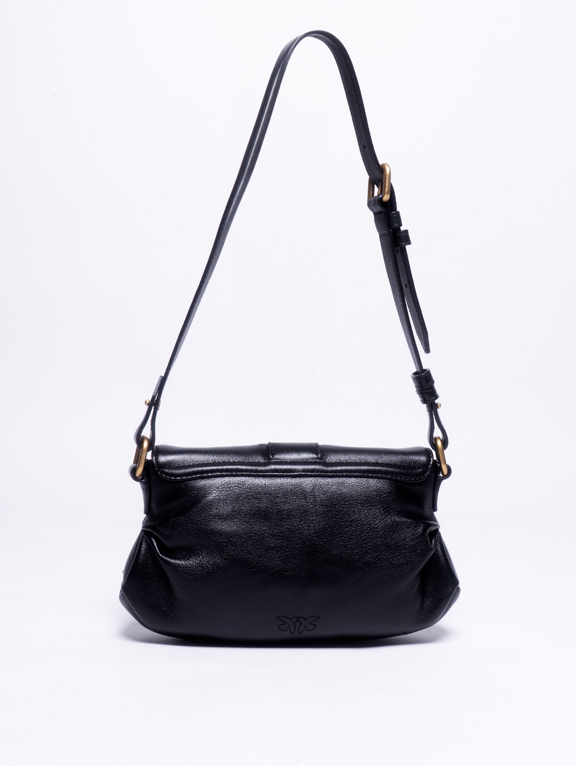 Minitasche aus schwarzem, dekonstruiertem, glänzendem Leder