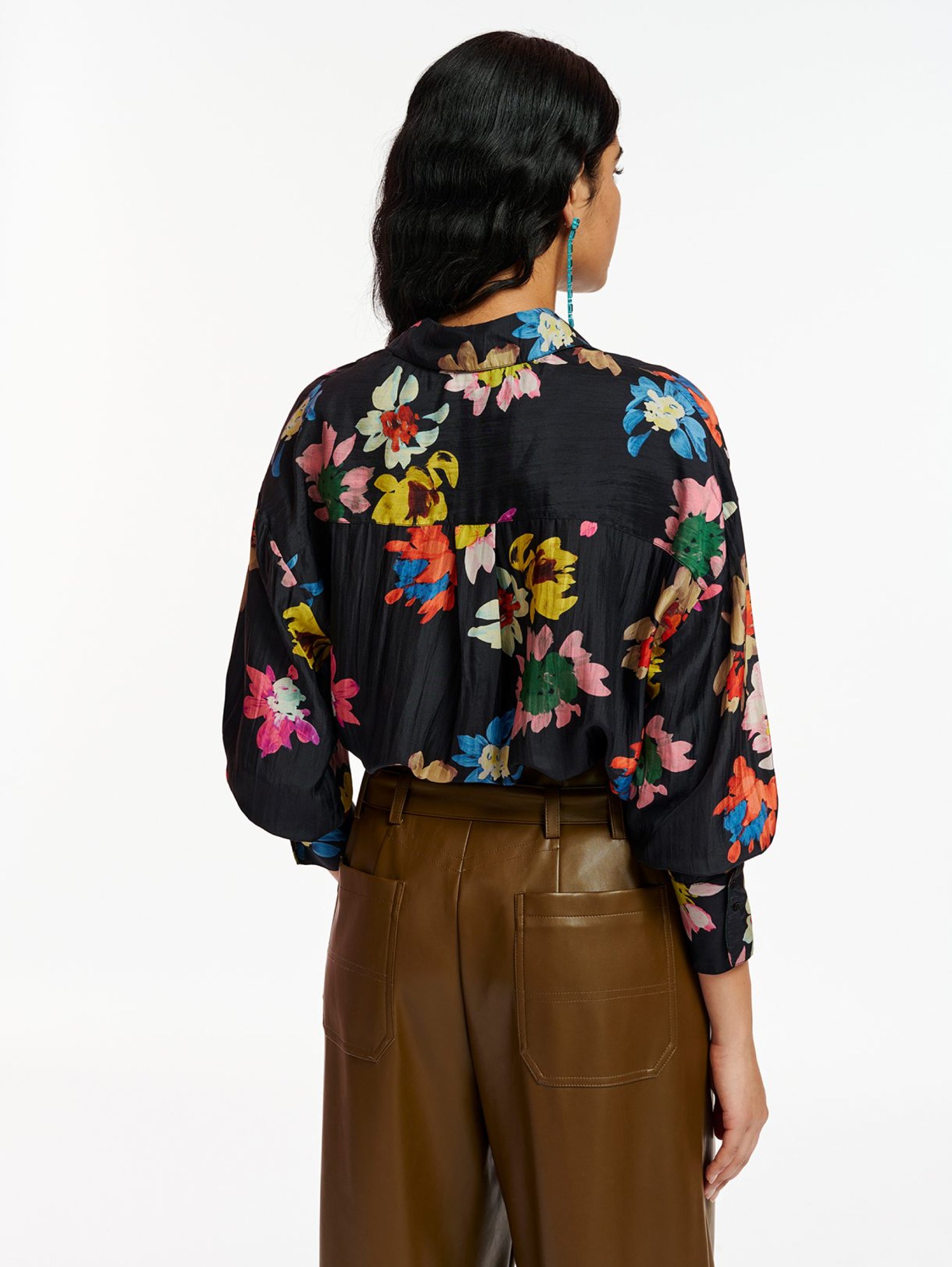 Silk Shirt with Black Floral Print