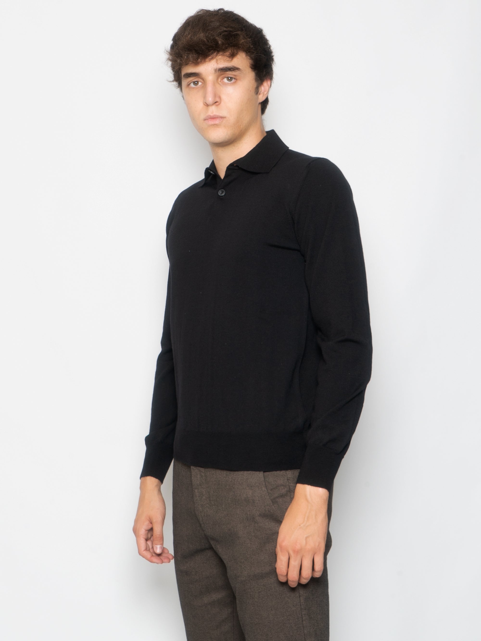 Black Polo Shirt with Two Buttons