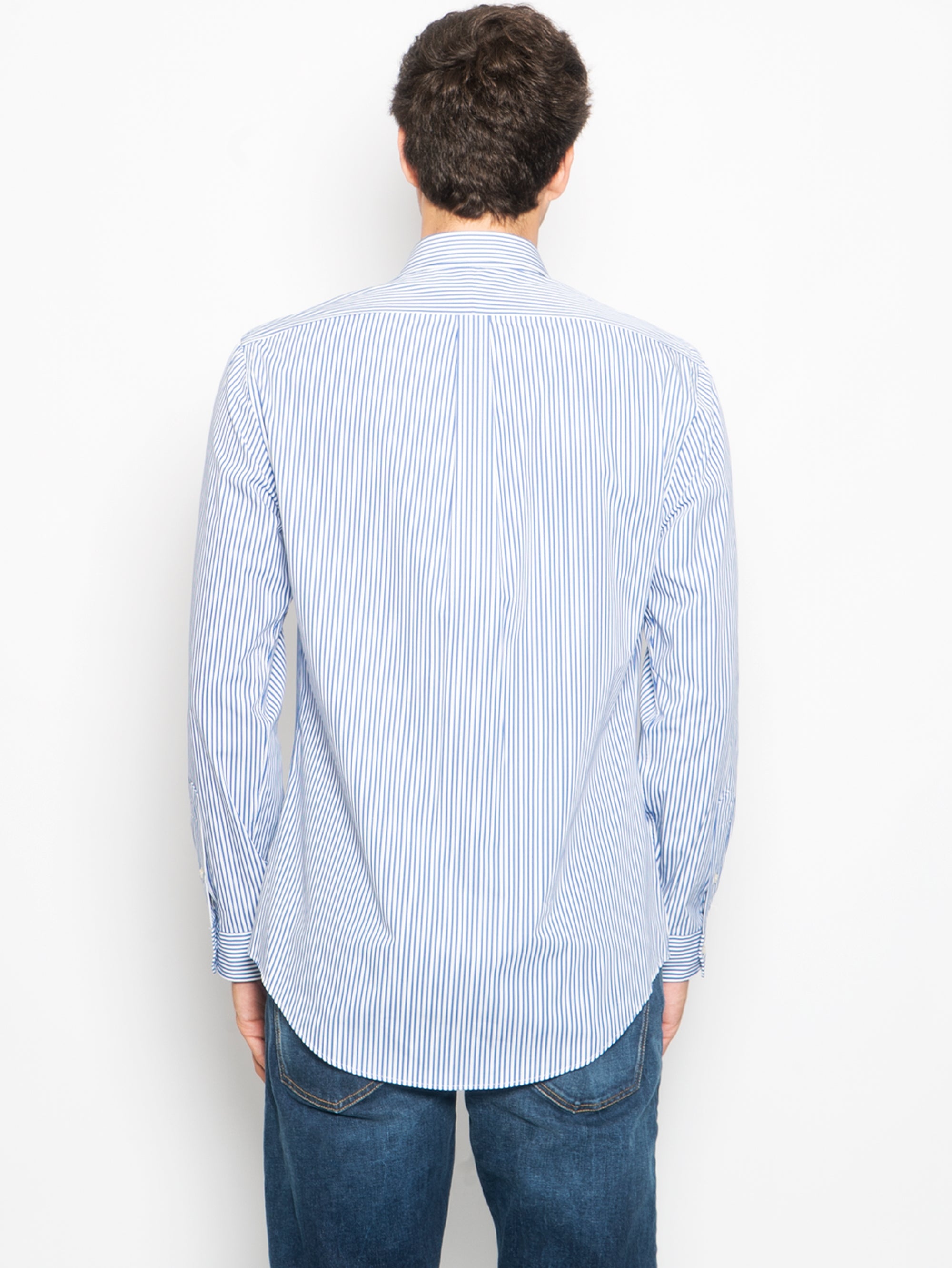 Camicia in Popeline Stretch Slim Fit Bianco/Blu
