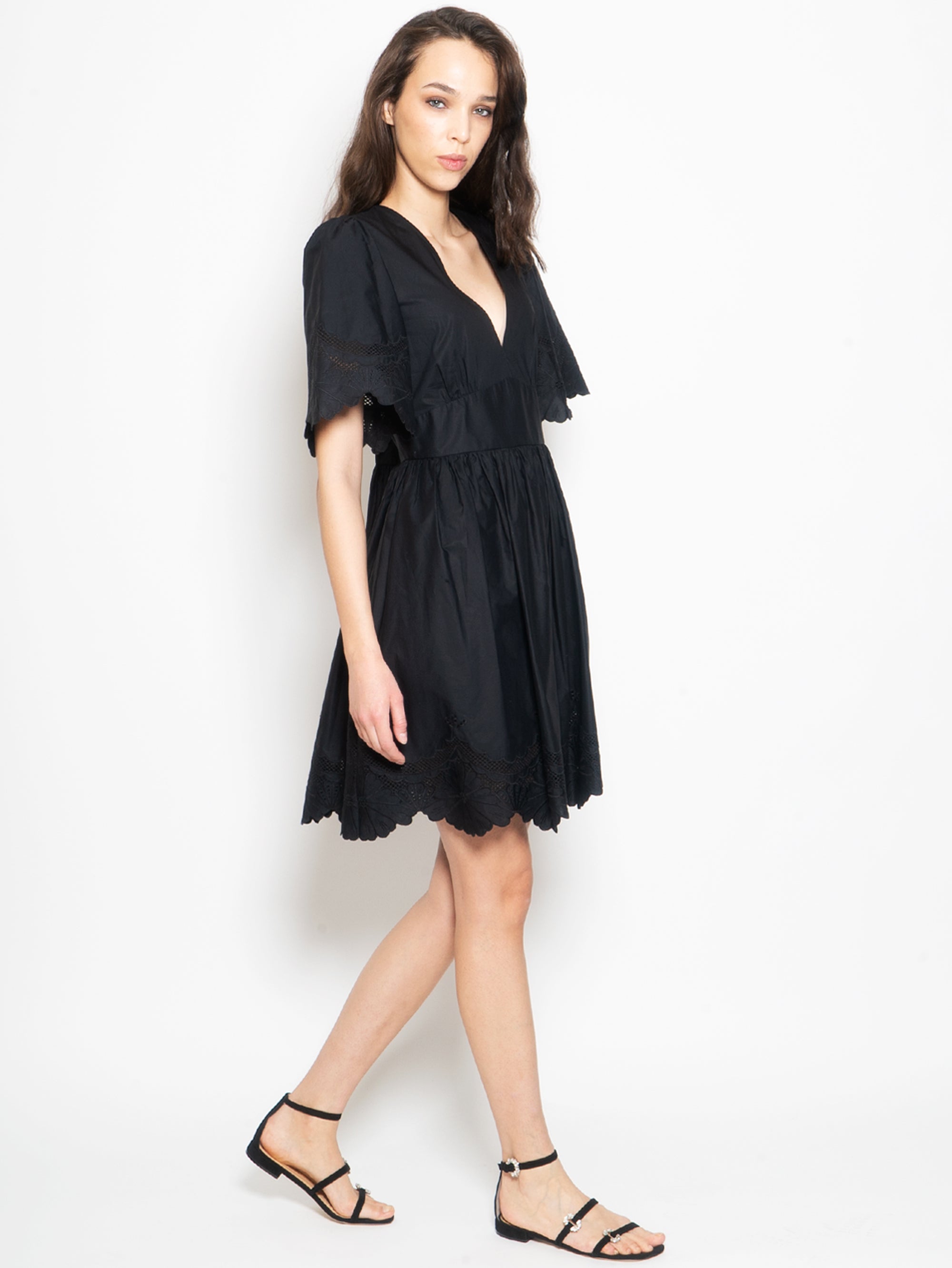 Short Cotton Dress with Black Embroideries