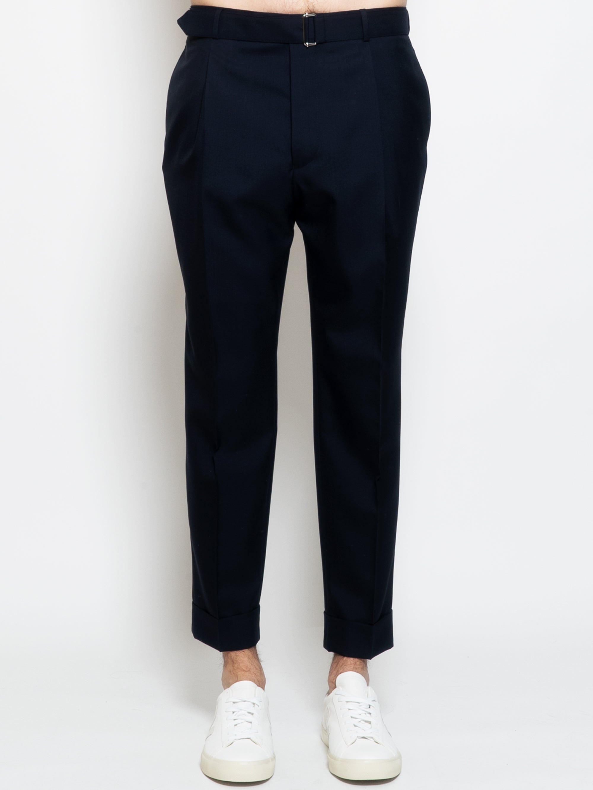 OFFICINE GÉNÉRALE-Pantaloni in Fresco Lana con Cintura Blu Navy-TRYME Shop