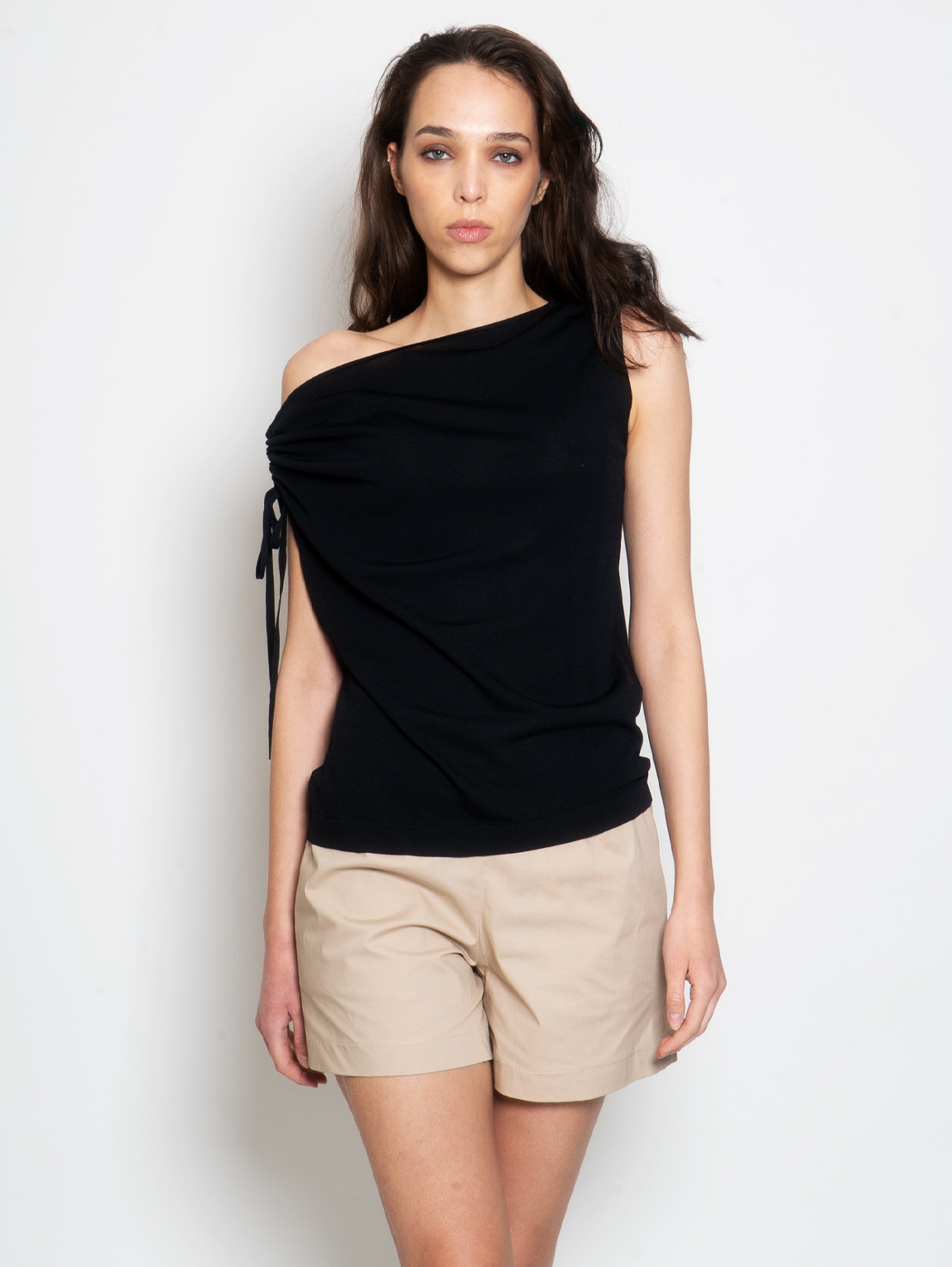 P.A.R.O.S.H.-Top a Costine con Scollo a Barchetta Nero-TRYME Shop