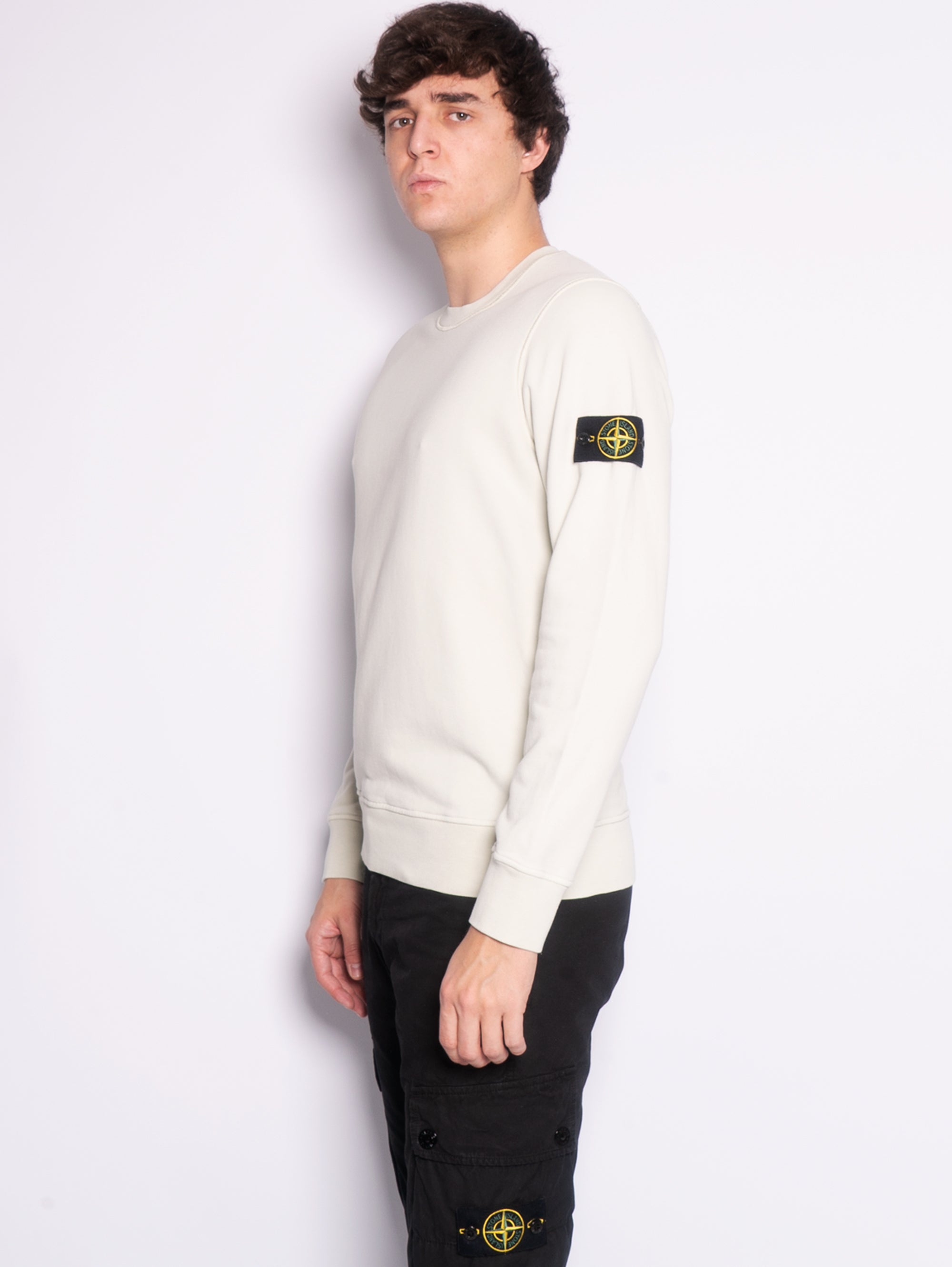 Pistazienfarbenes, stückgefärbtes Sweatshirt mit Rundhalsausschnitt
