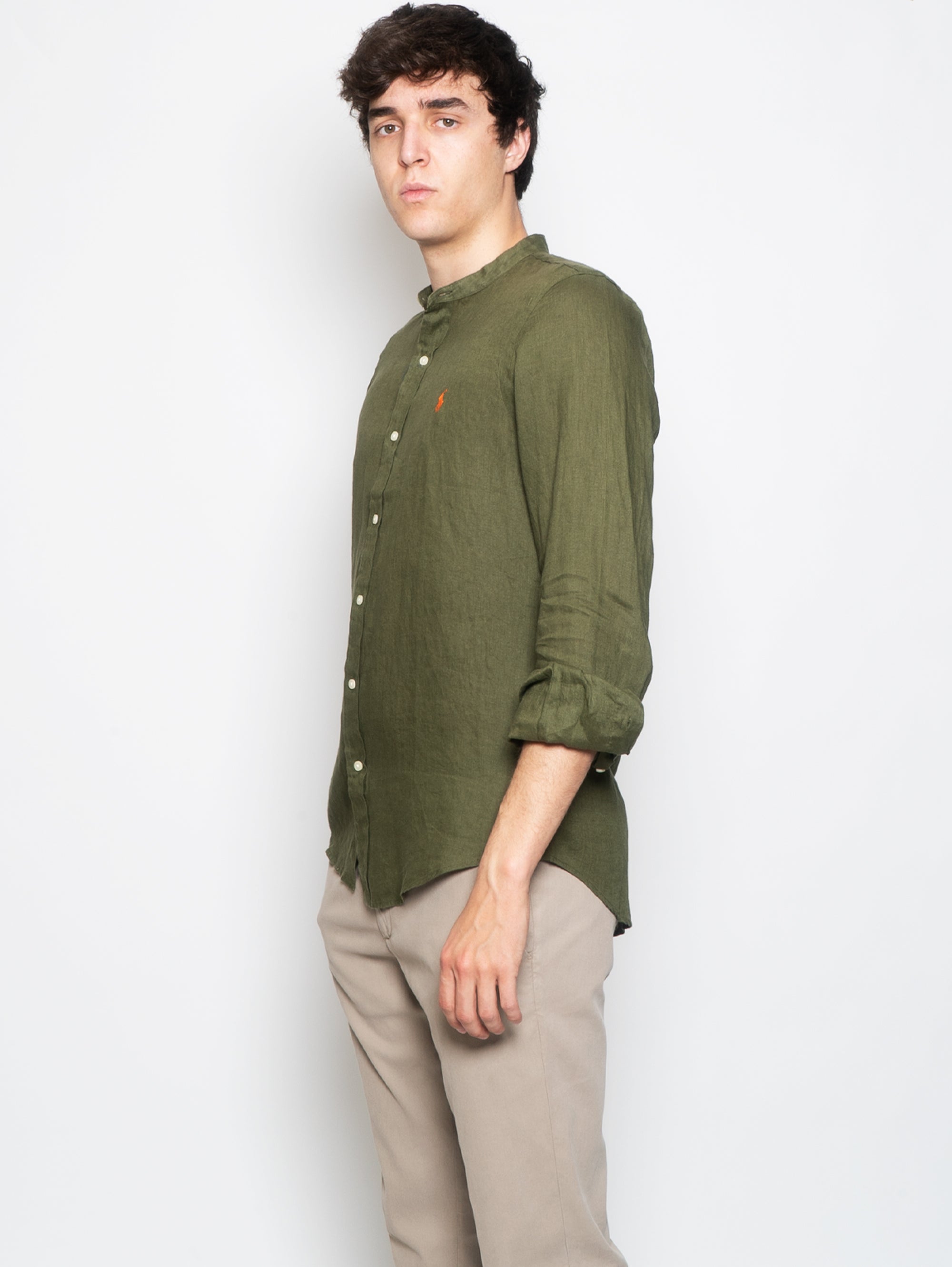 Green Korean Collar Linen Shirt