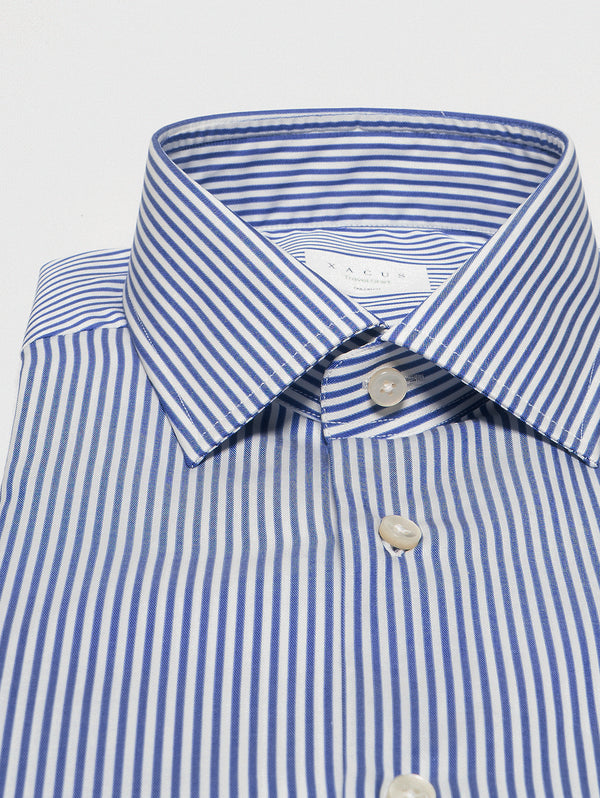 Camicia in Cotone No Stiro a Righe Bianco/Blu
