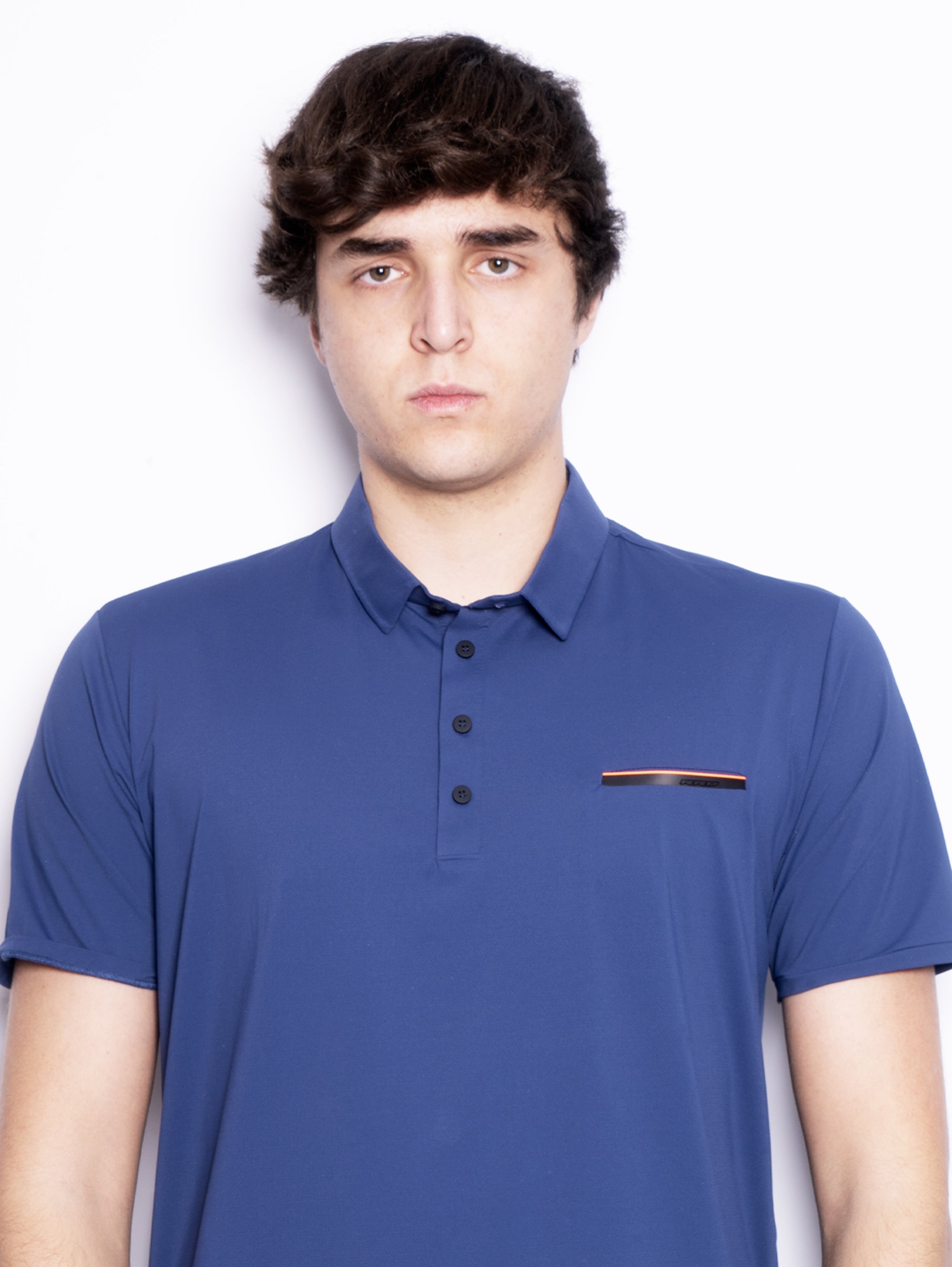 Stretch fabric polo shirt with blue pocket