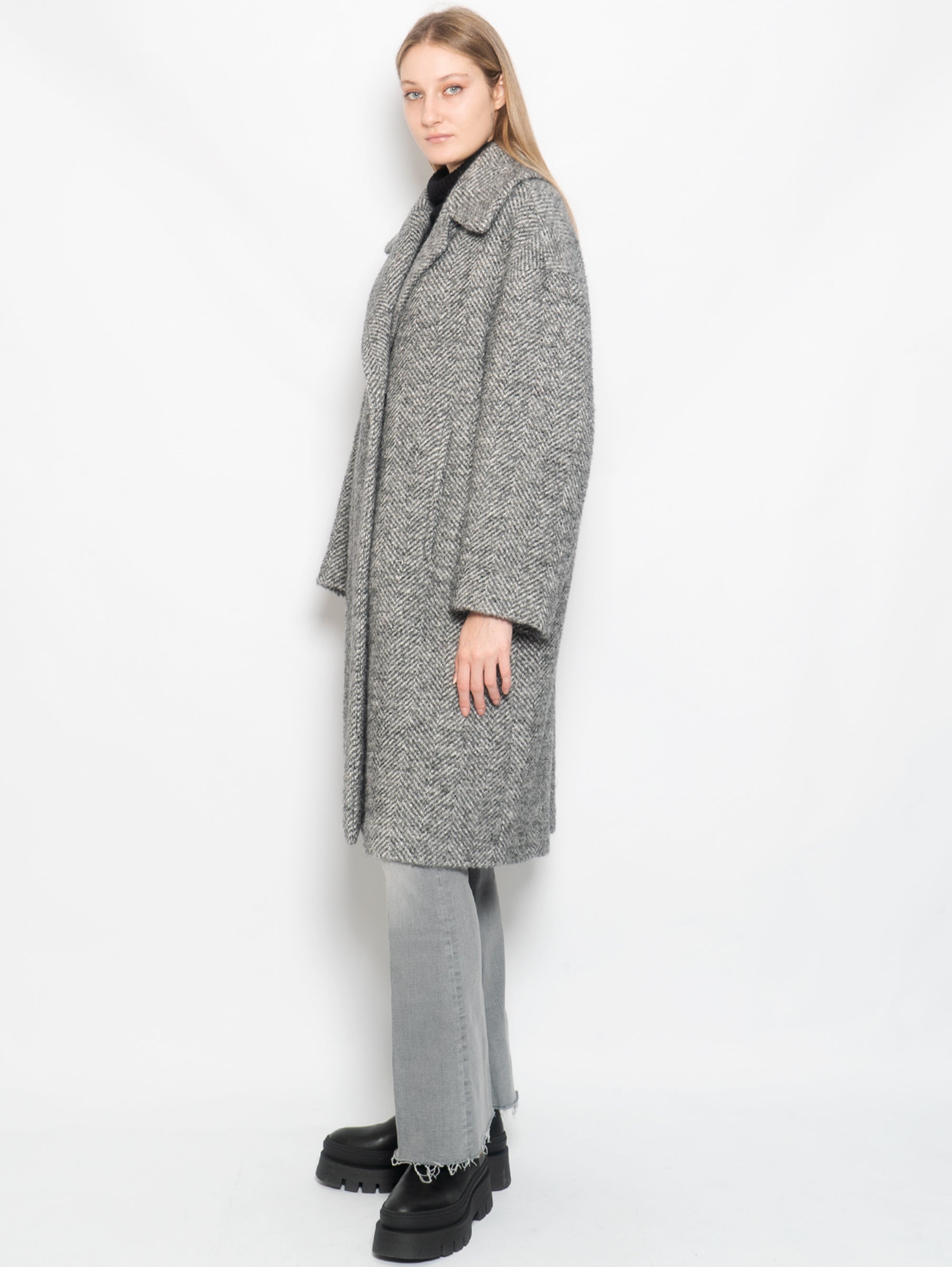 Long Gray Bouclè Coat