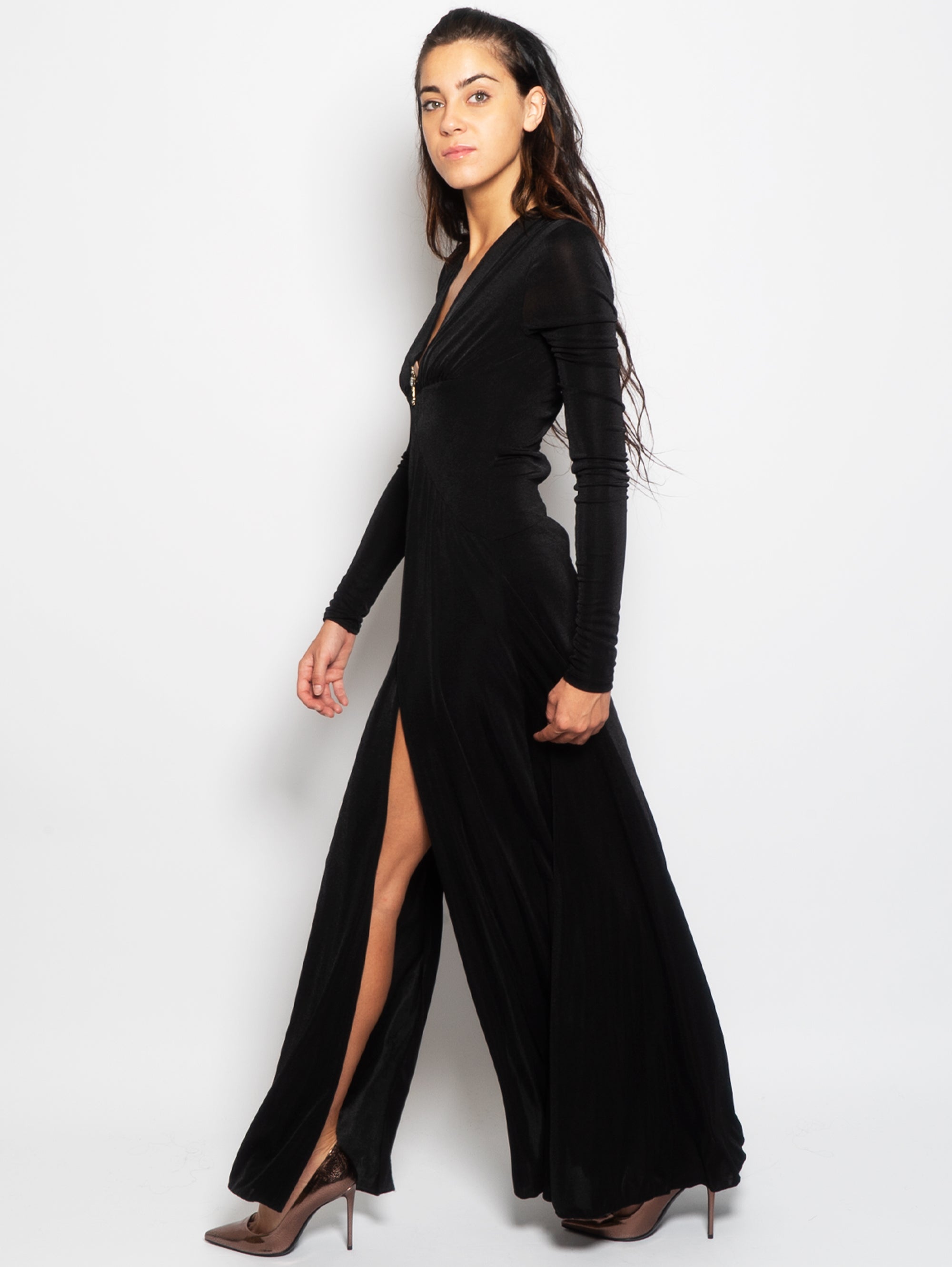 Long Black Dress with Wide Slits