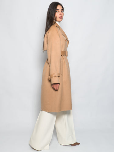 Dubbelgeknoopte Trenchcoat van Wol Beige