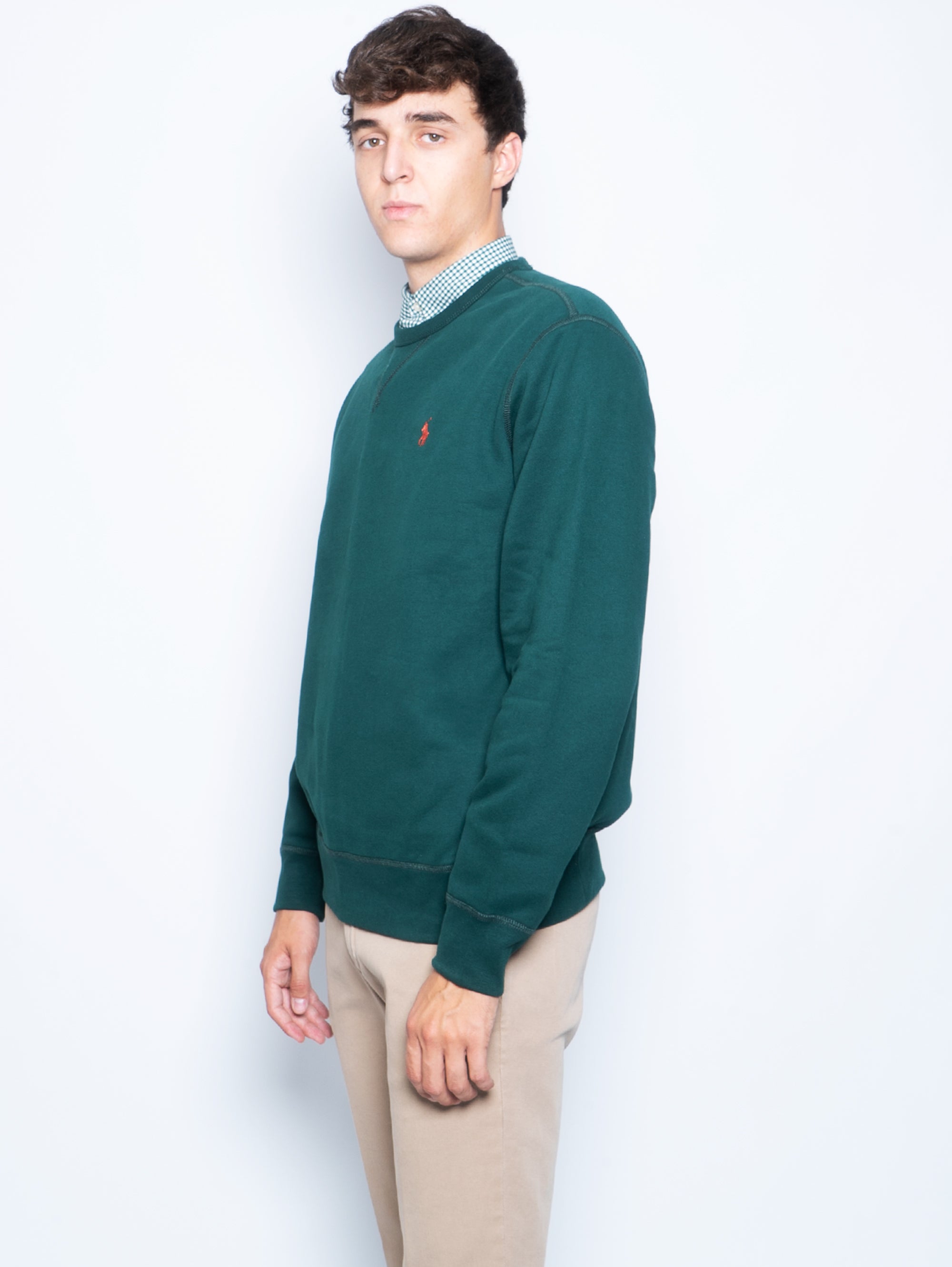 Sweatshirt mit Rundhalsausschnitt und grünem V-Einsatz