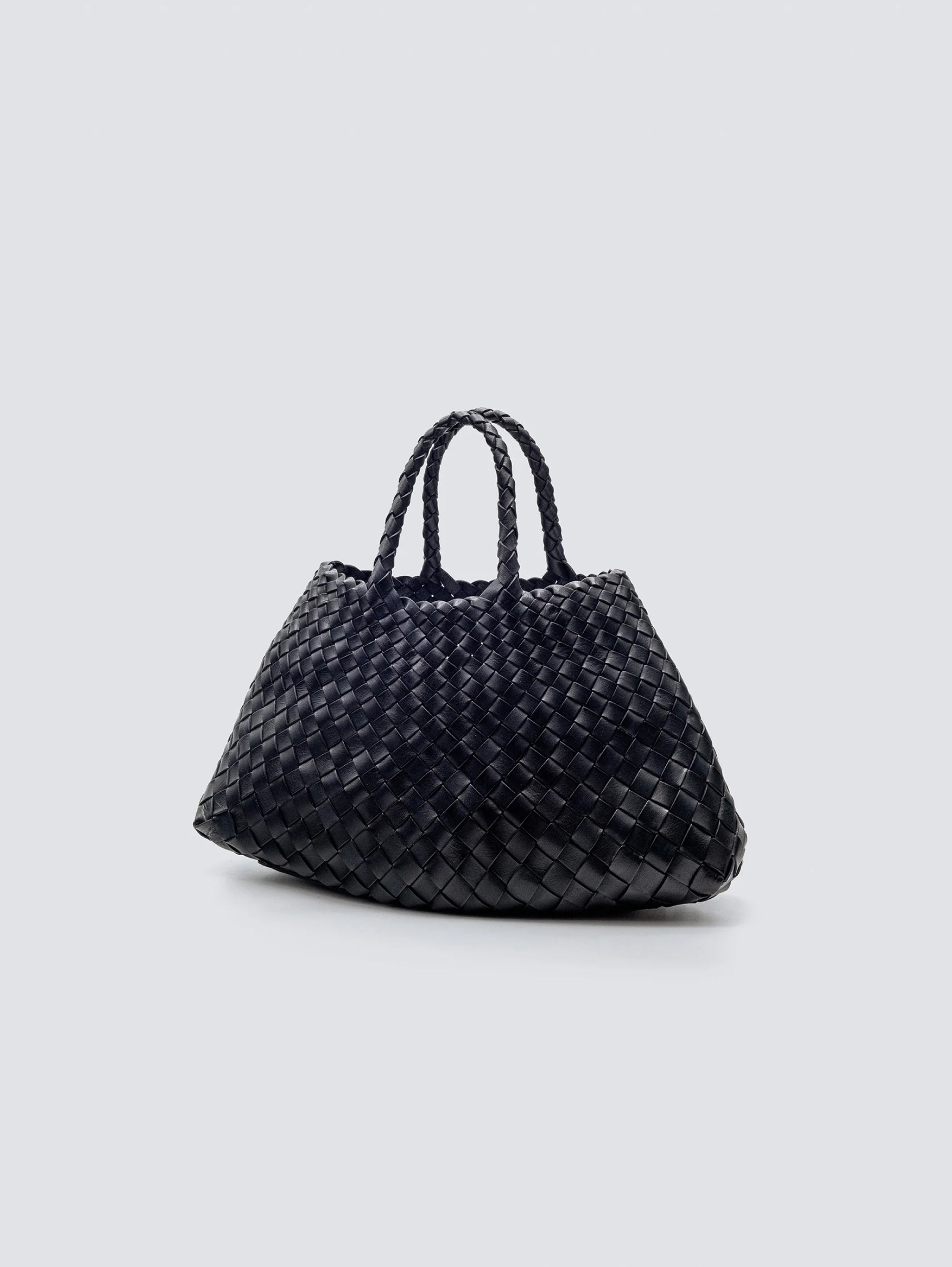 Santa Croce Kleine Handtasche aus schwarzem gewebtem Leder
