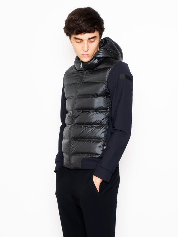 Schwarzes, gepolstertes Winter-Enten-Sweatshirt aus doppeltem Stoff