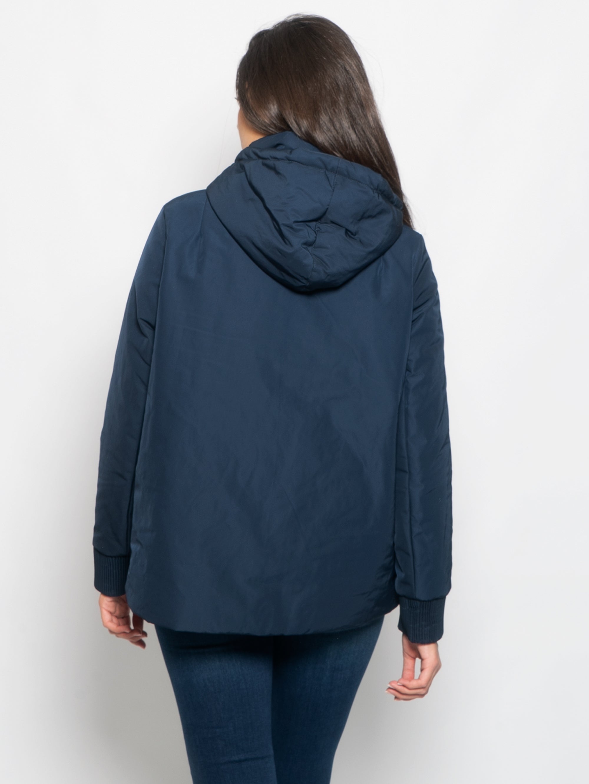Short Flared Jacket with Midnight Blue Hood
