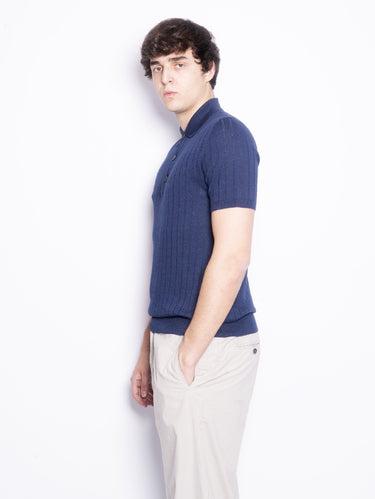 Geribbelde Polo Marco Blauw