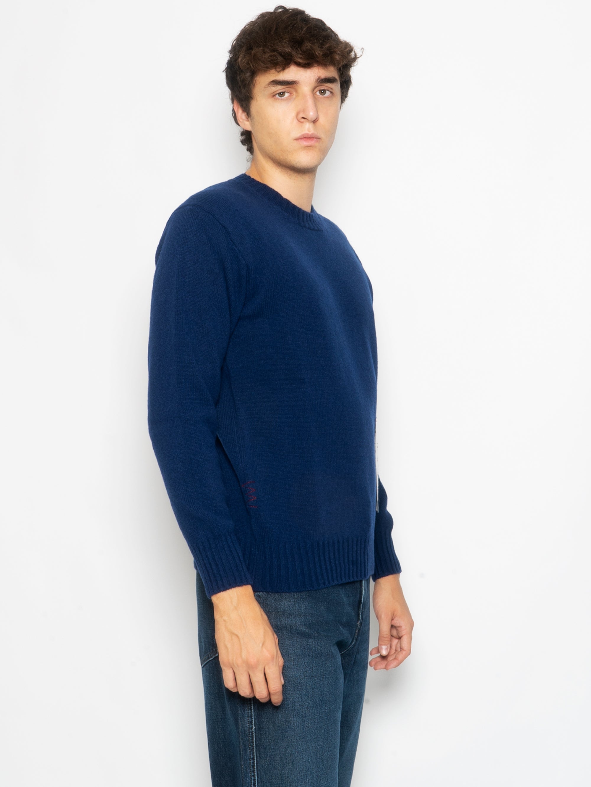 Blue Wool and Cashmere Crewneck Sweater