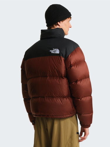 Retro Nuptse Jas in Glanzende Ripstop Stof Bruin