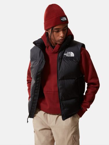 Retro Nuptse Weste aus glänzendem Ripstop-Stoff Schwarz