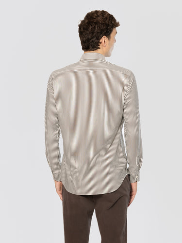 Camicia con Collo Francese a Righe Marrone