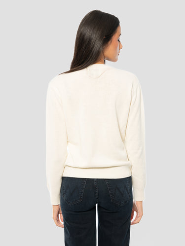 Pull ras-du-cou en mélange de laine avec broderie Piumone Night blanc
