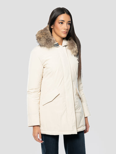 Parka Luxury con Pelliccia Bianco Crema