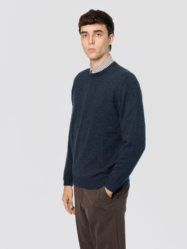 Girocollo in Lana in Misto Cashmere Avio