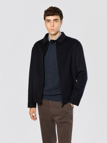 Bomber in Lana con Collo Camicia Blu